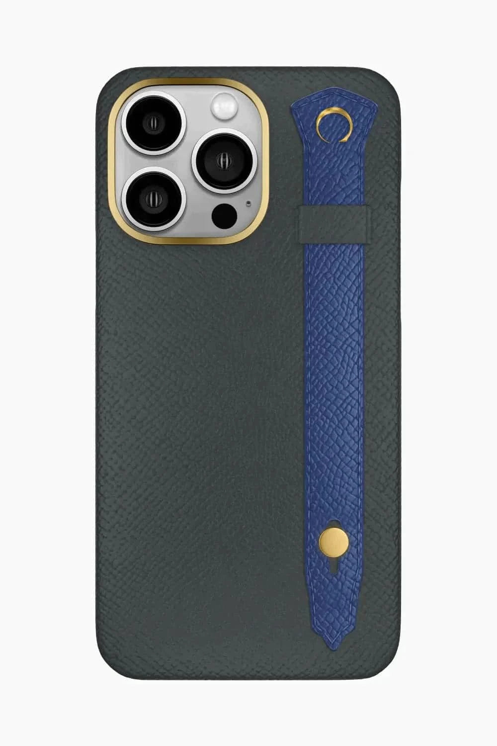 Calfskin Strap Case for iPhone 16 Pro Max - Grey Anthracite / Navy Blue - zollofrance