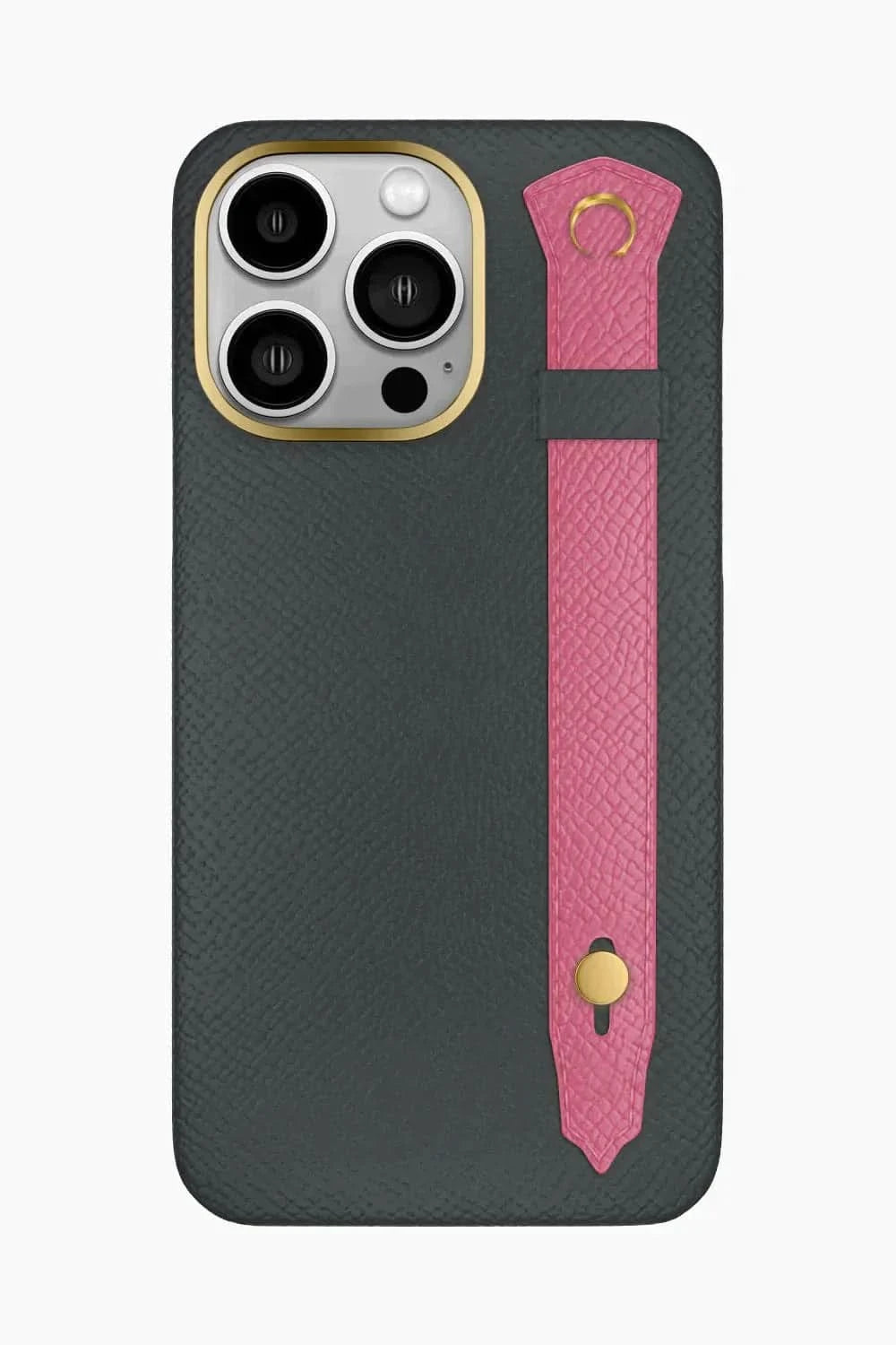 Calfskin Strap Case for iPhone 16 Pro Max - Grey Anthracite / Pink - zollofrance