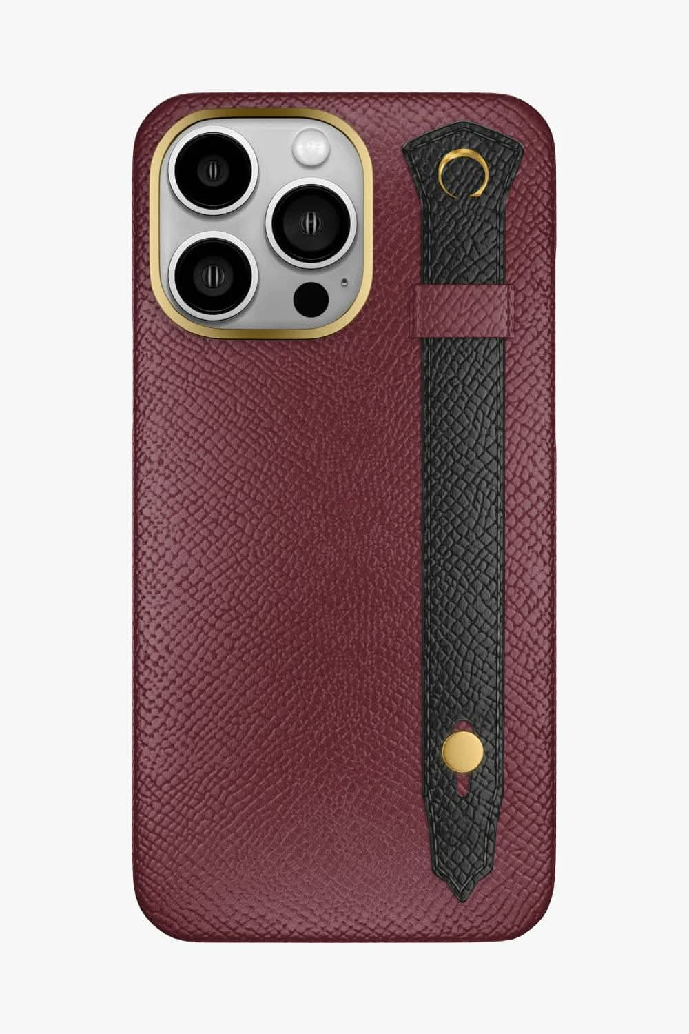 Calfskin Strap Case for iPhone 16 Pro Max - Burgundy / Black - zollofrance