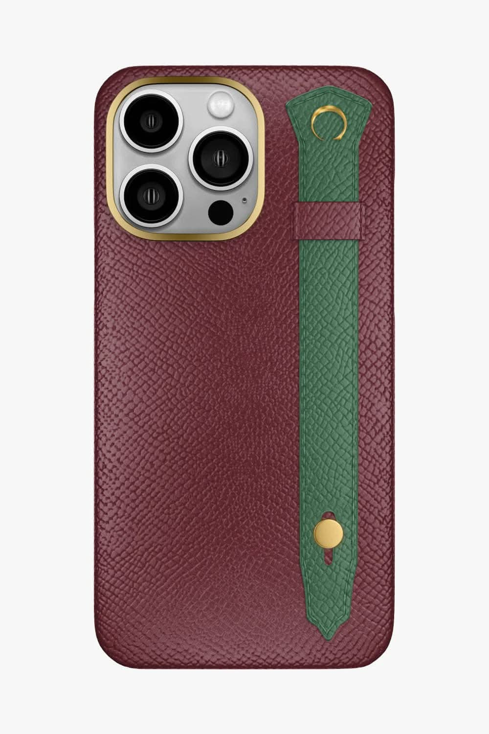 Calfskin Strap Case for iPhone 16 Pro Max - Burgundy / Green Sapin - zollofrance