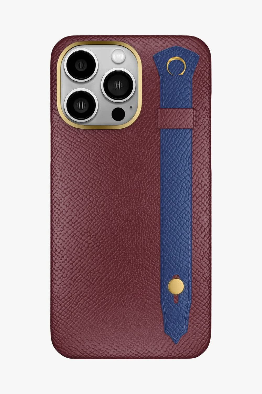 Calfskin Strap Case for iPhone 16 Pro Max - Burgundy / Navy Blue - zollofrance