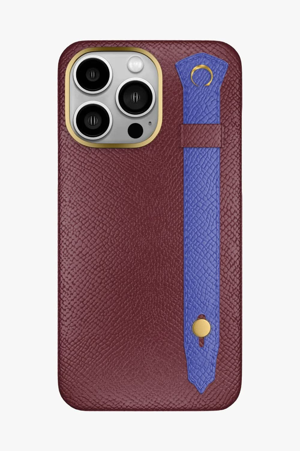 Calfskin Strap Case for iPhone 16 Pro Max - Burgundy / Blue Ciel - zollofrance