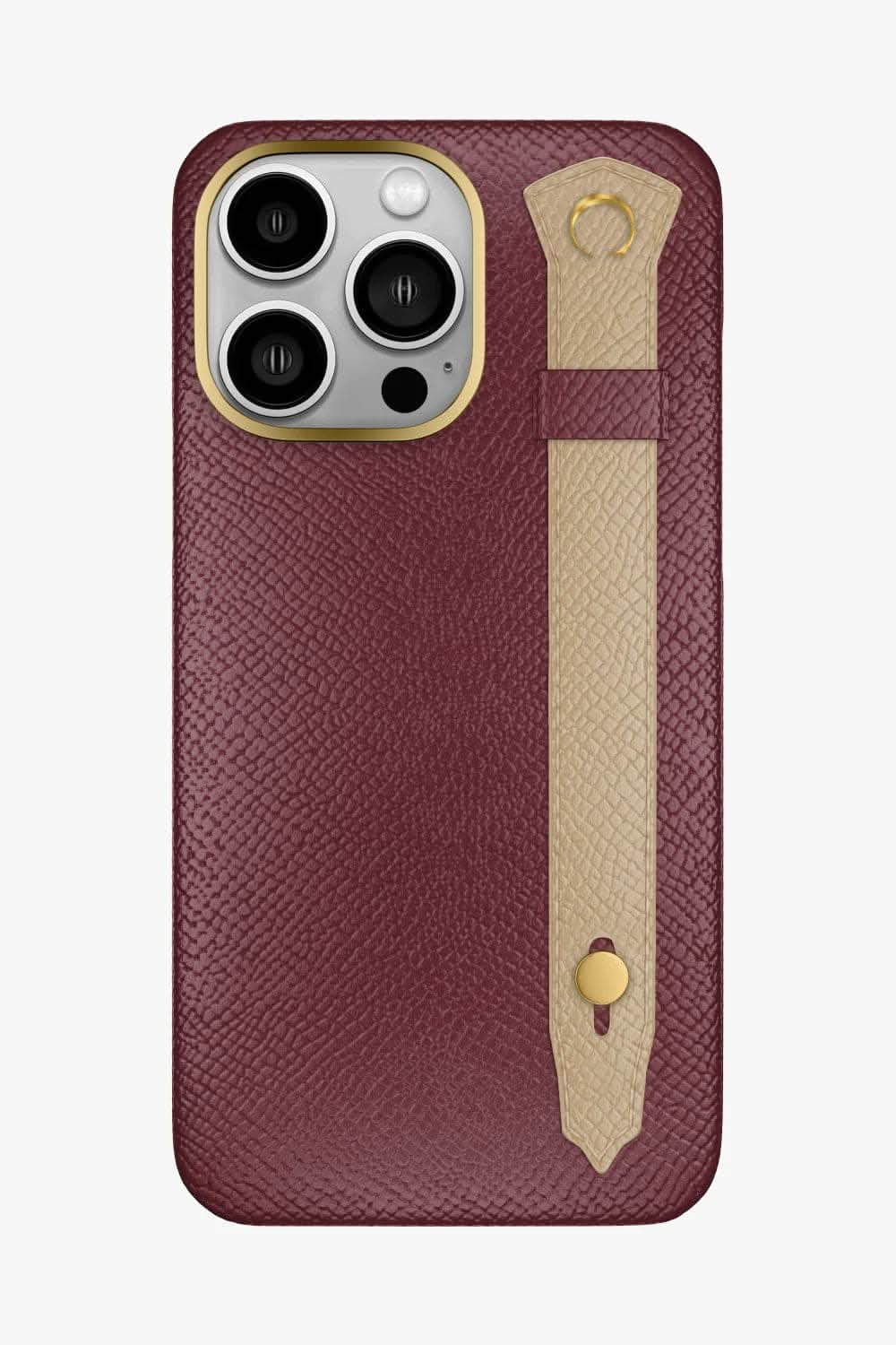 Calfskin Strap Case for iPhone 16 Pro Max - Burgundy / Latte - zollofrance