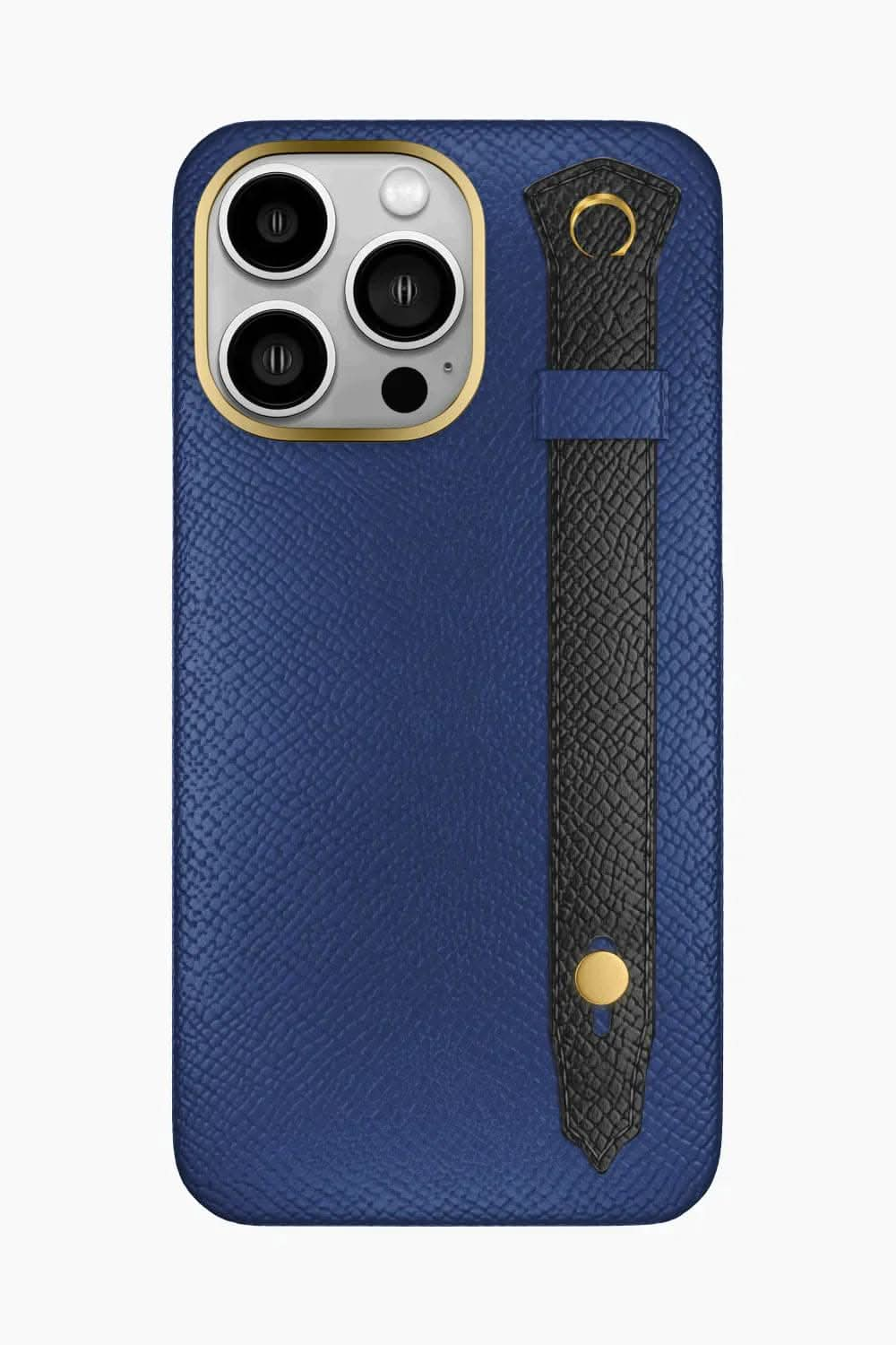 Calfskin Strap Case for iPhone 16 Pro Max - Navy Blue / Black - zollofrance