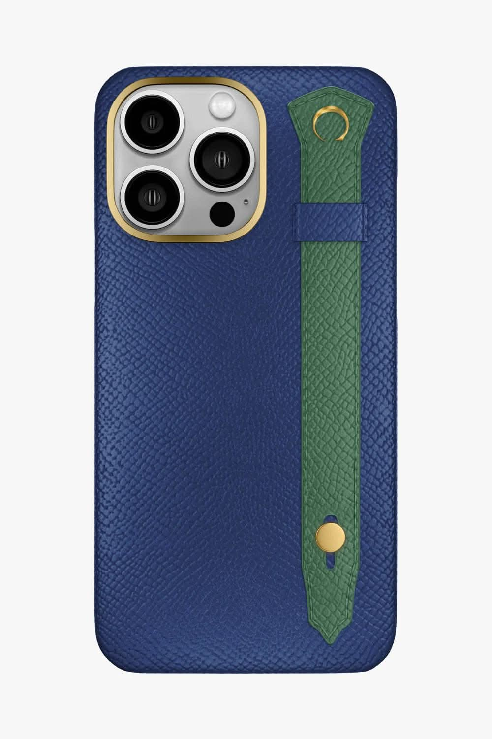 Calfskin Strap Case for iPhone 16 Pro Max - Navy Blue / Green Sapin - zollofrance