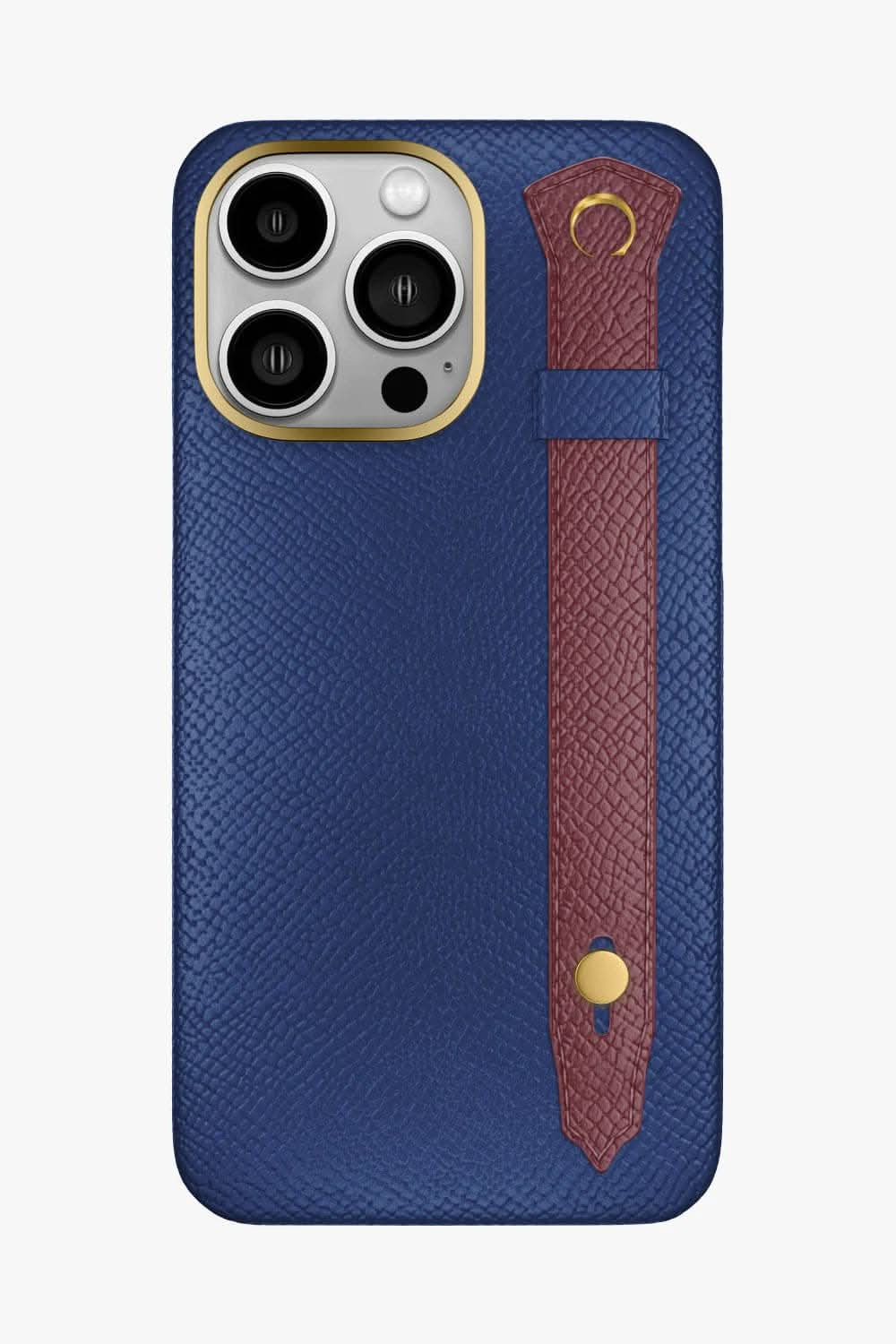 Calfskin Strap Case for iPhone 16 Pro Max - Navy Blue / Burgundy - zollofrance