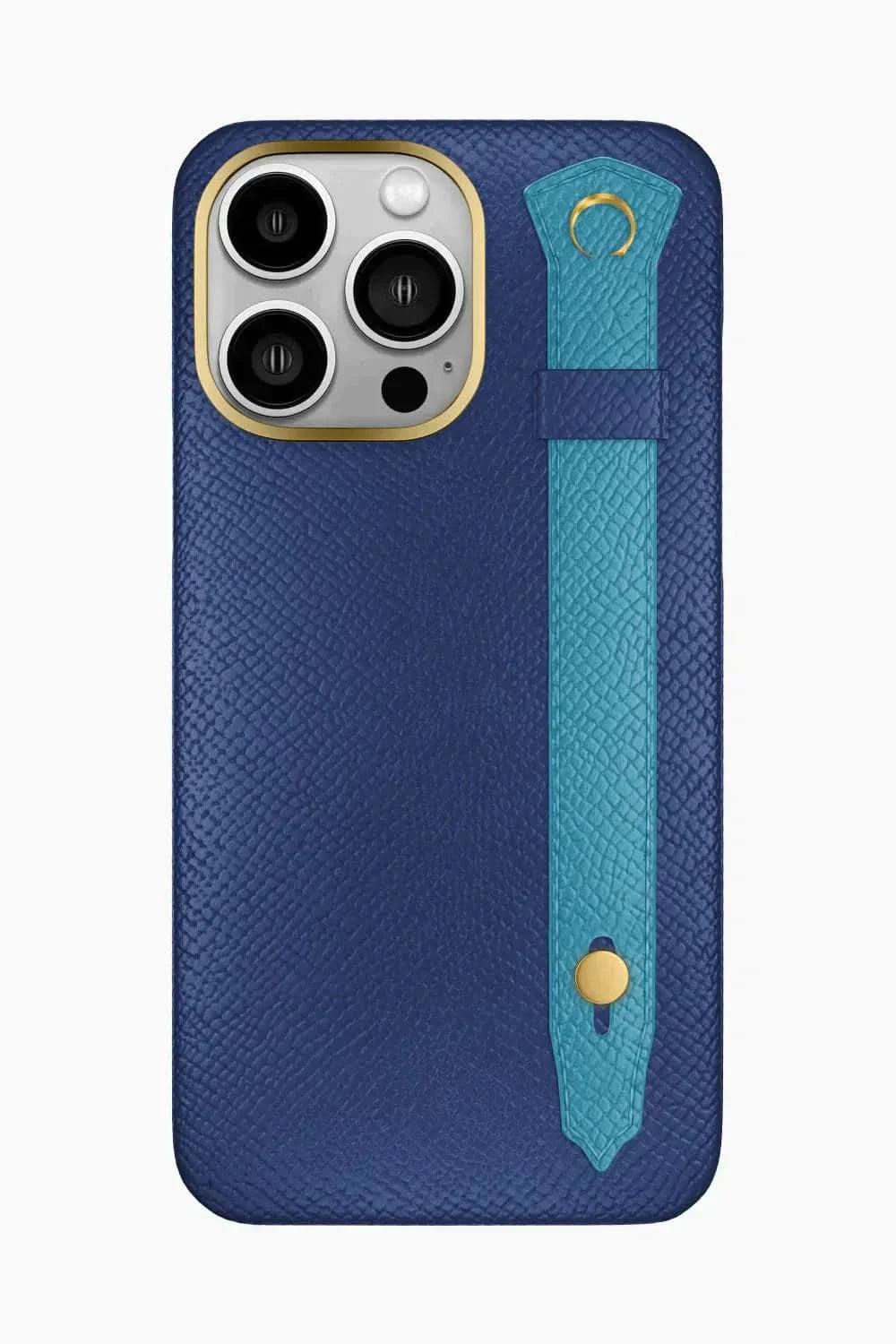 Calfskin Strap Case for iPhone 16 Pro Max - Navy Blue / Blue Teal - zollofrance