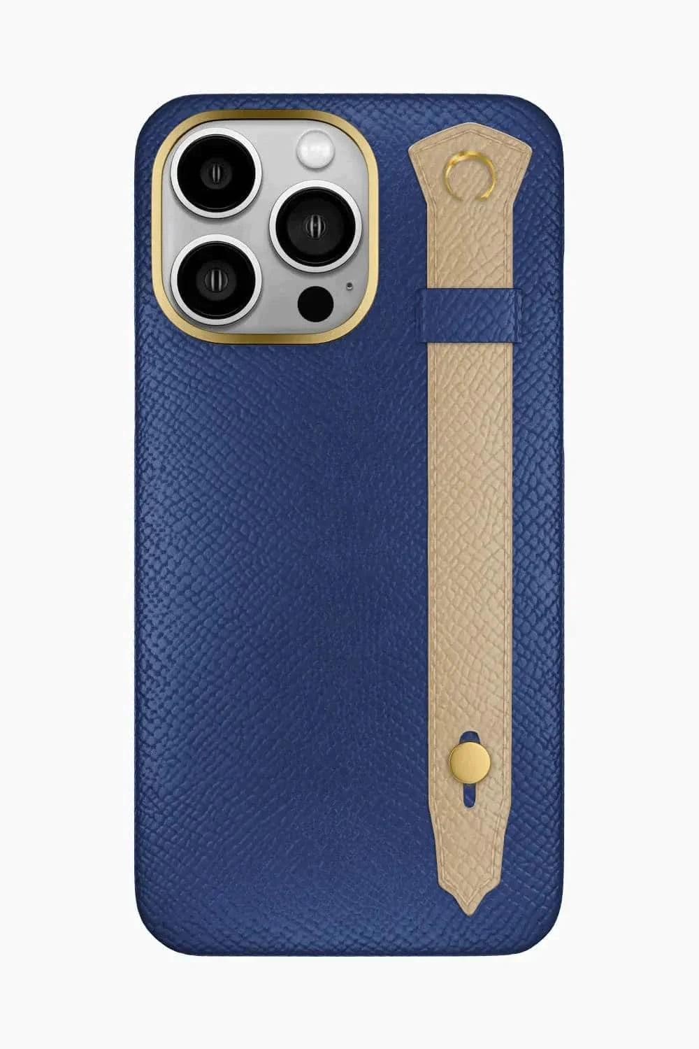 Calfskin Strap Case for iPhone 16 Pro Max - Navy Blue / Latte - zollofrance