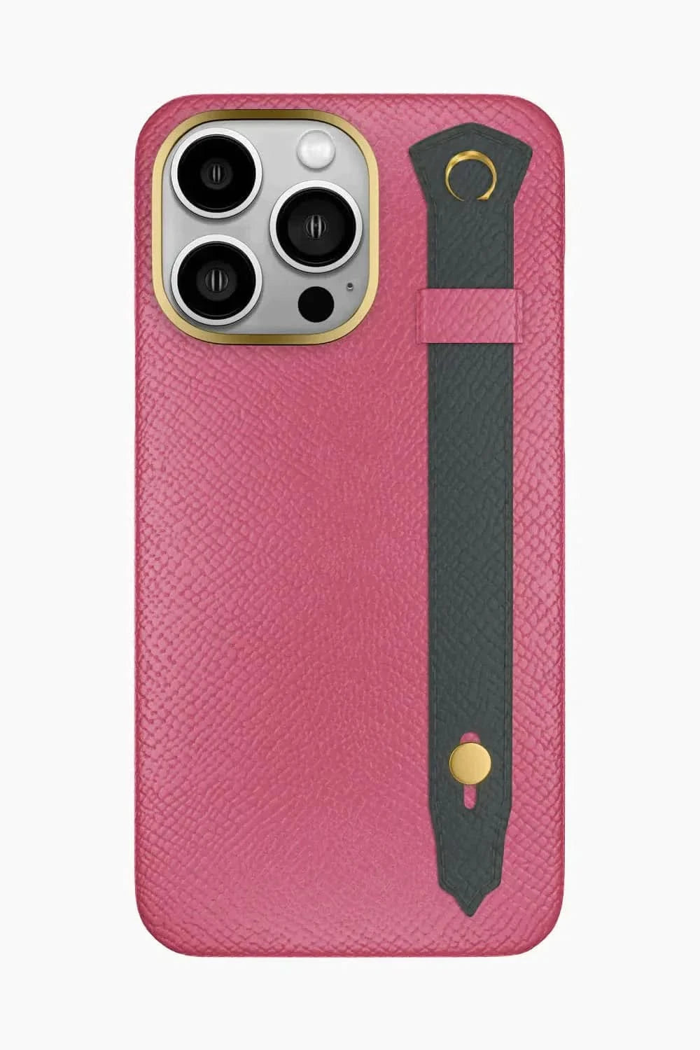 Calfskin Strap Case for iPhone 16 Pro Max - Pink / Grey Anthracite - zollofrance