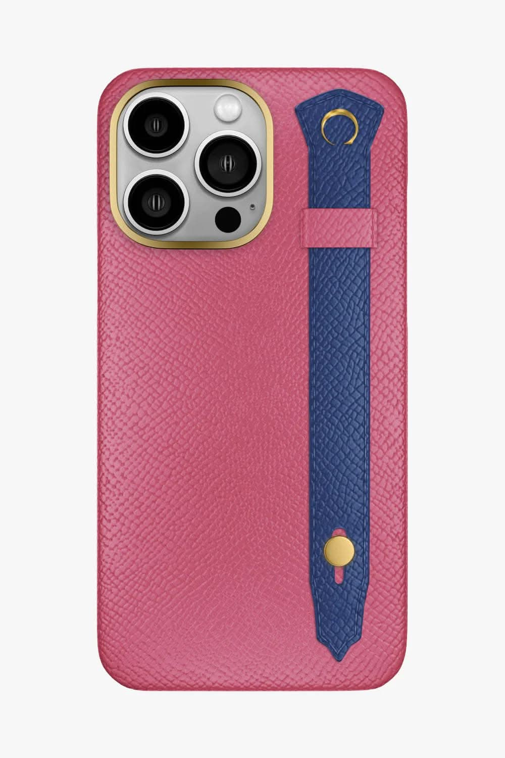 Calfskin Strap Case for iPhone 16 Pro Max - Pink / Navy Blue - zollofrance