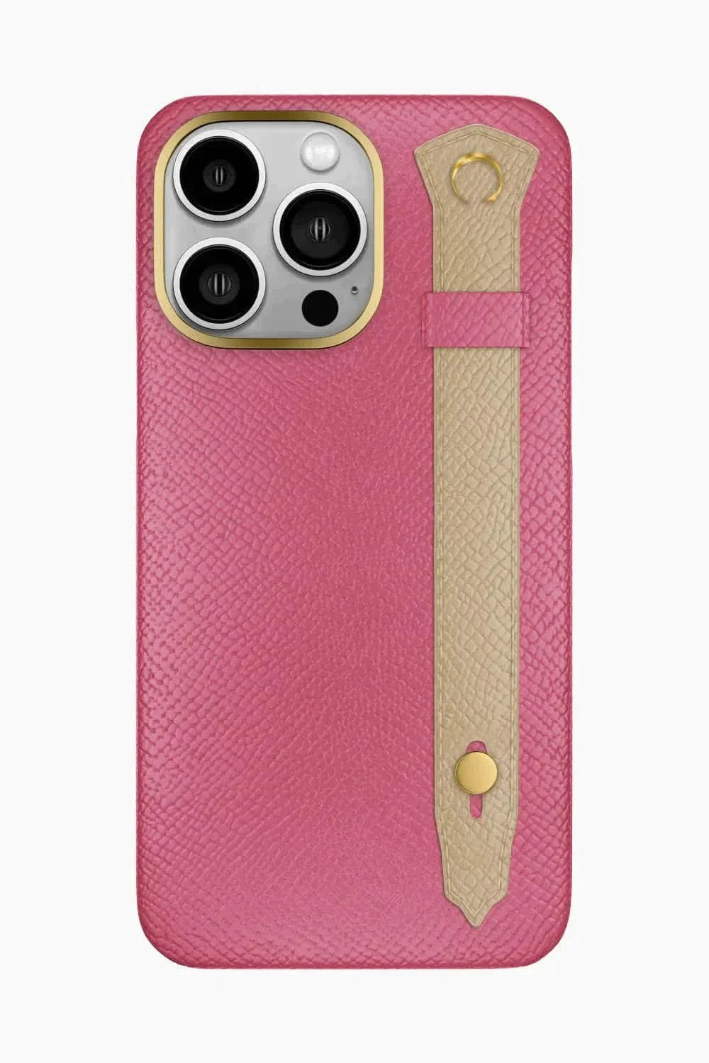 Calfskin Strap Case for iPhone 16 Pro Max - Pink / Latte - zollofrance