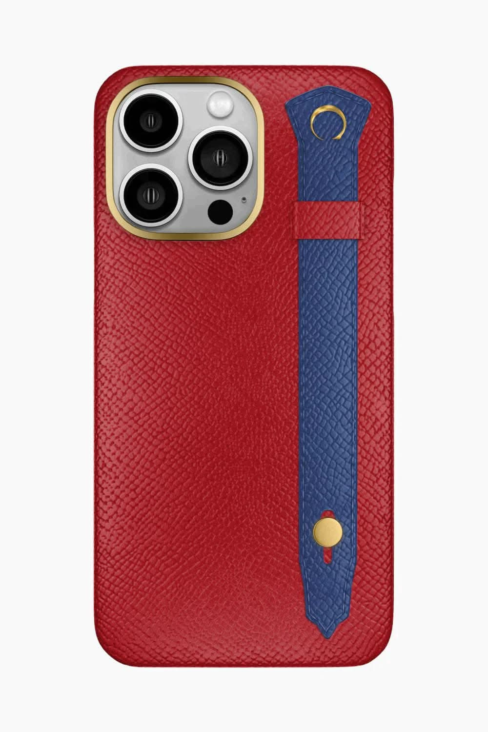 Calfskin Strap Case for iPhone 16 Pro Max - Red / Navy Blue - zollofrance