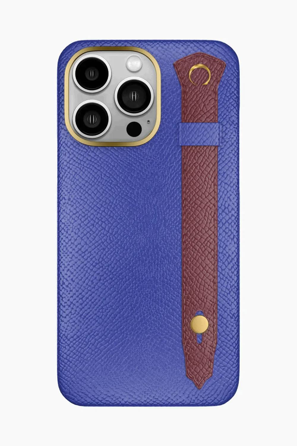 Calfskin Strap Case for iPhone 16 Pro Max - Blue Ciel / Burgundy - zollofrance