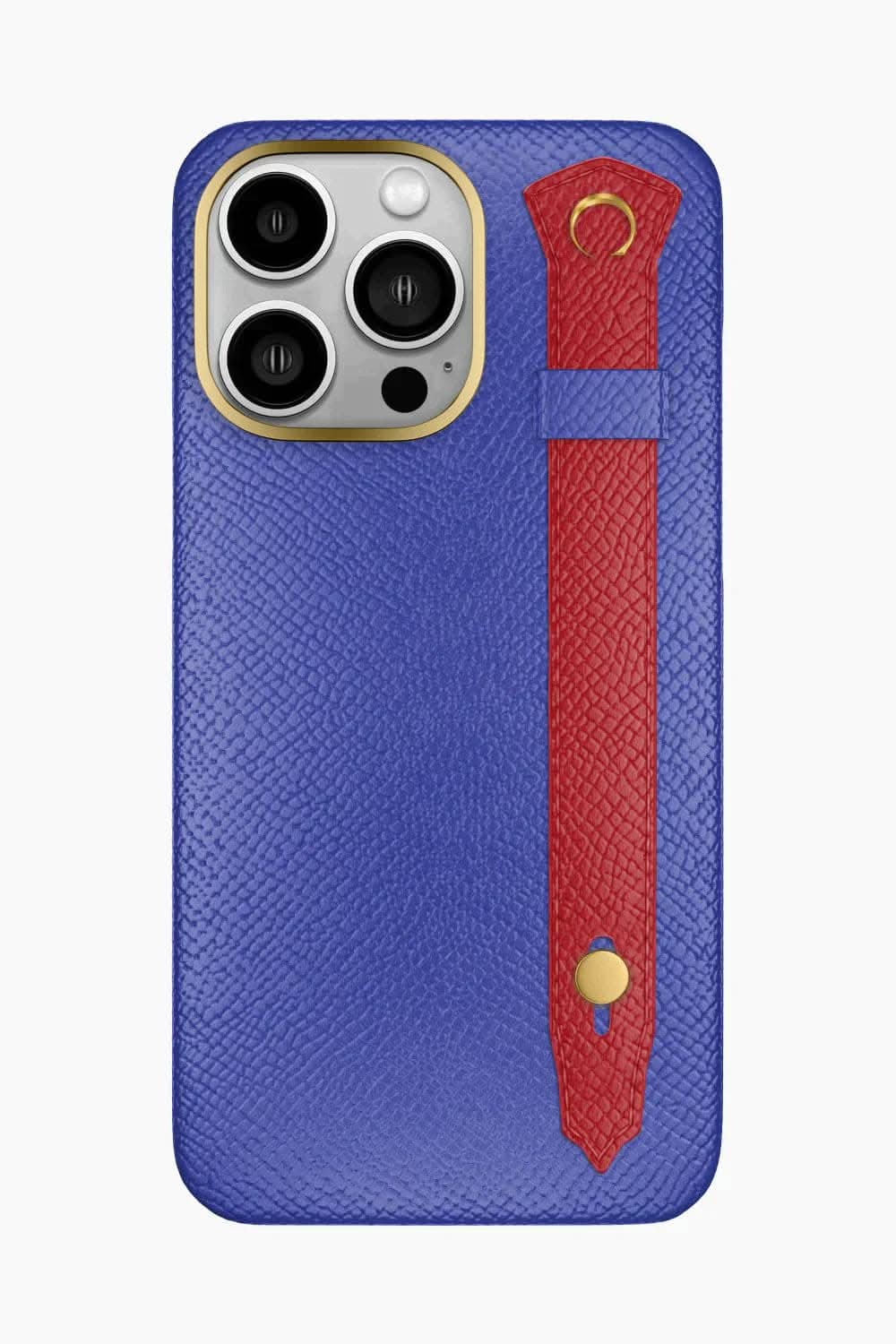 Calfskin Strap Case for iPhone 16 Pro Max - Blue Ciel / Red - zollofrance