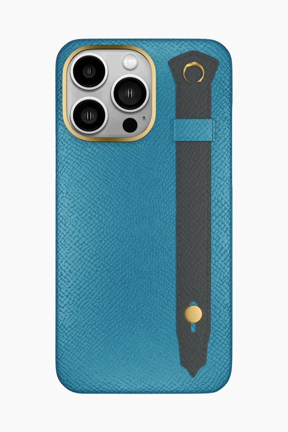 Calfskin Strap Case for iPhone 16 Pro Max - Blue Teal / Grey Anthracite - zollofrance