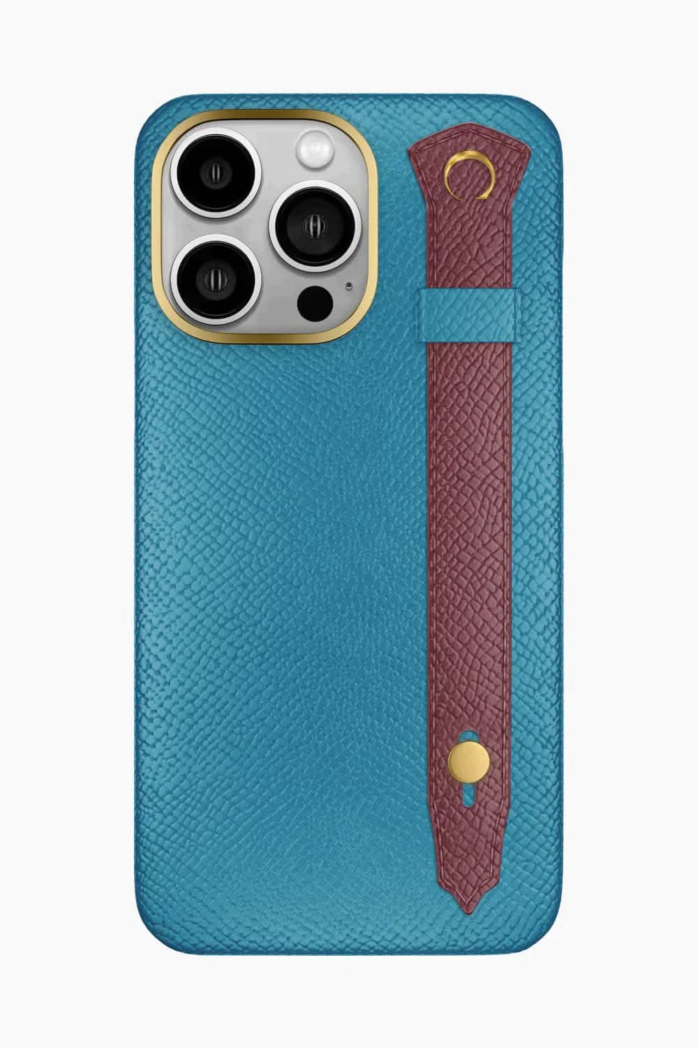 Calfskin Strap Case for iPhone 16 Pro Max - Blue Teal / Burgundy - zollofrance