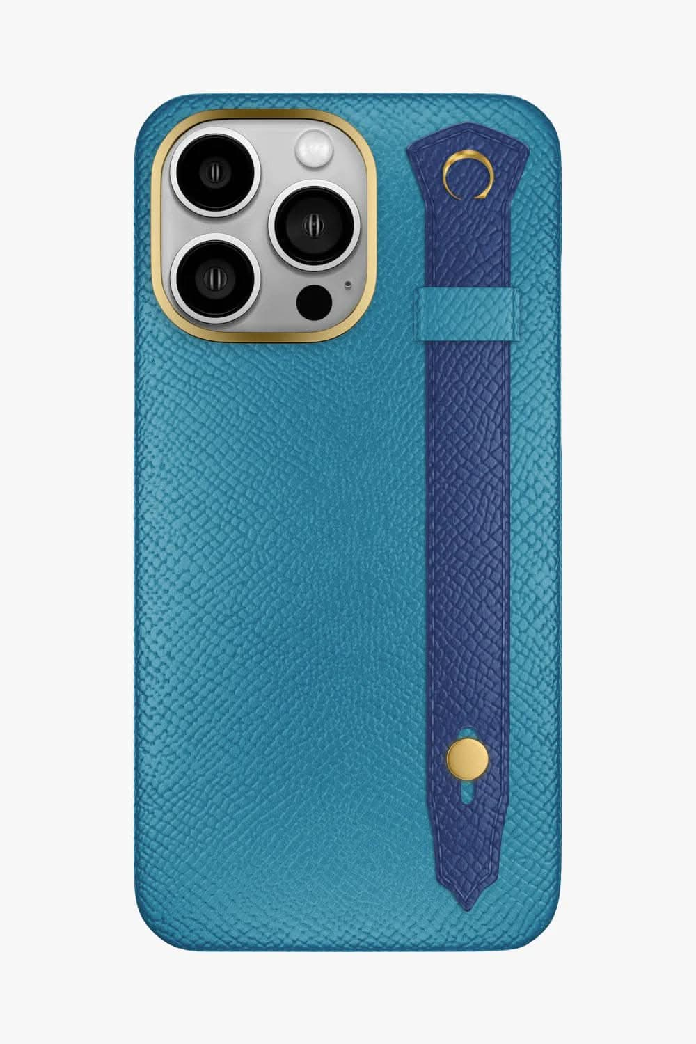 Calfskin Strap Case for iPhone 16 Pro Max - Blue Teal / Navy Blue - zollofrance