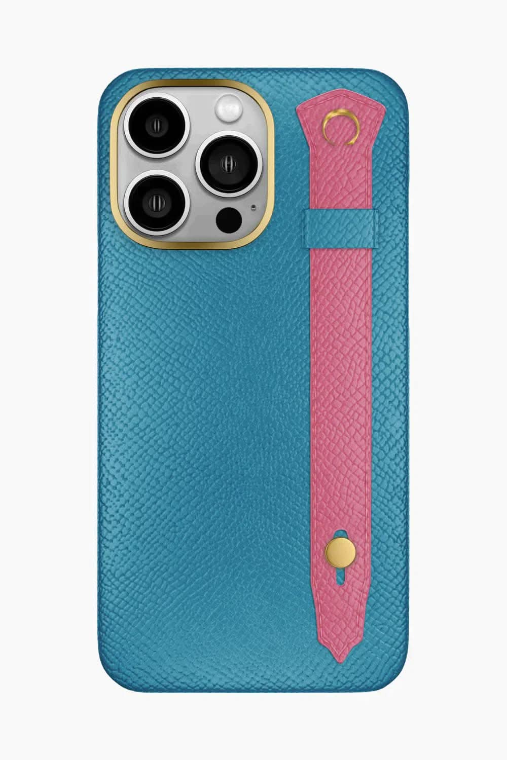 Calfskin Strap Case for iPhone 16 Pro Max - Blue Teal / Pink - zollofrance