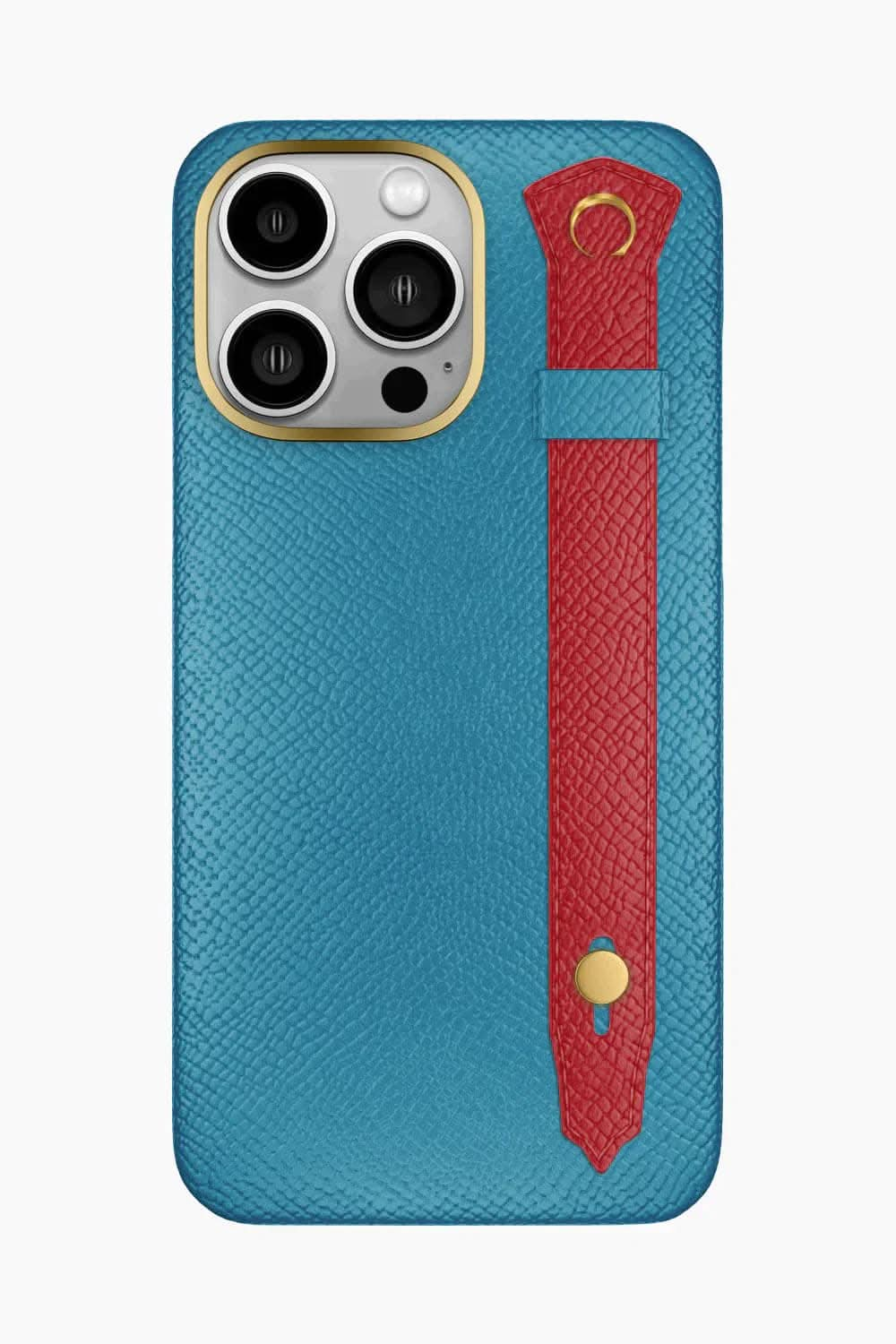 Calfskin Strap Case for iPhone 16 Pro Max - Blue Teal / Red - zollofrance