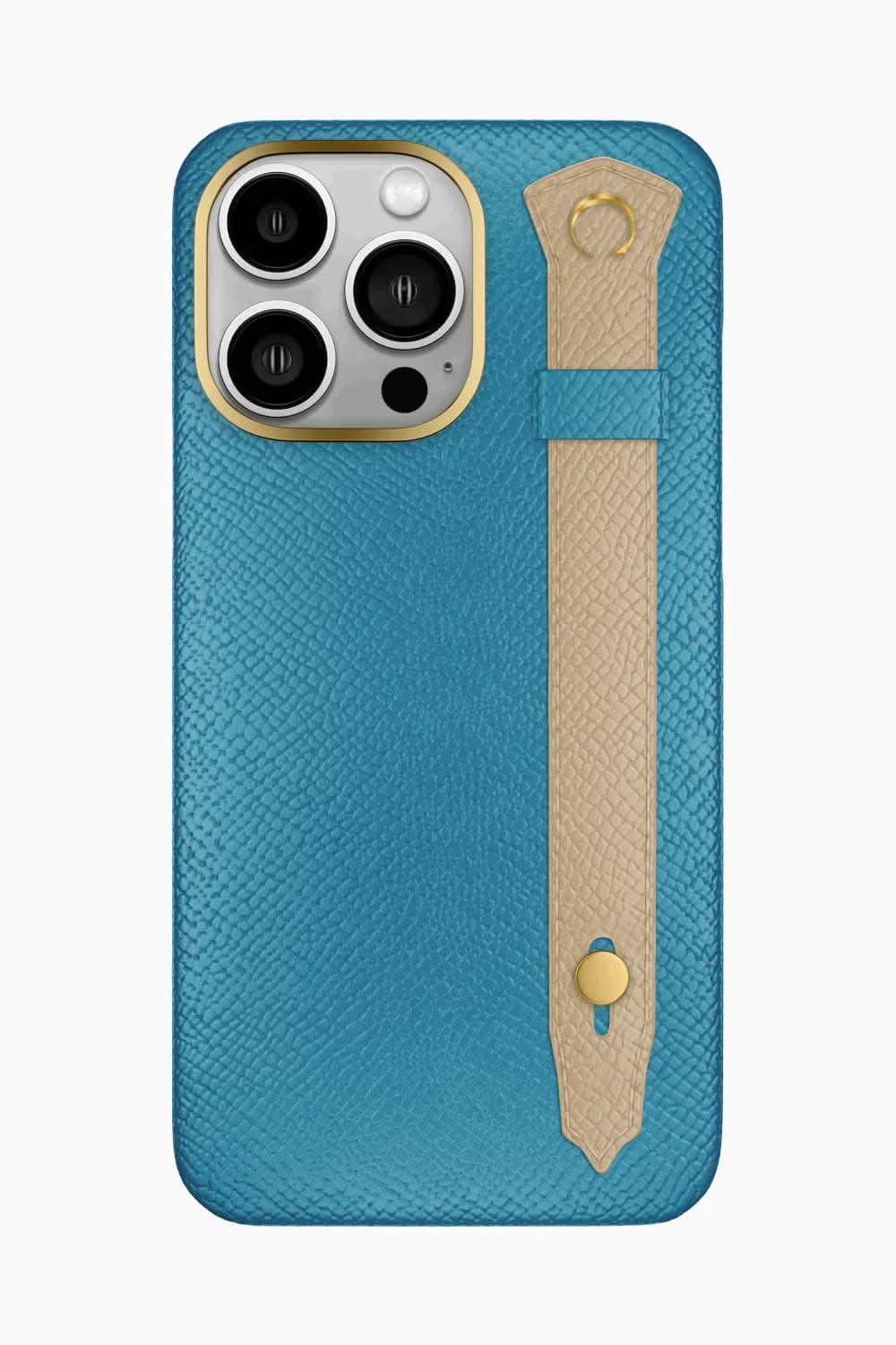 Calfskin Strap Case for iPhone 16 Pro Max - Blue Teal / Latte - zollofrance