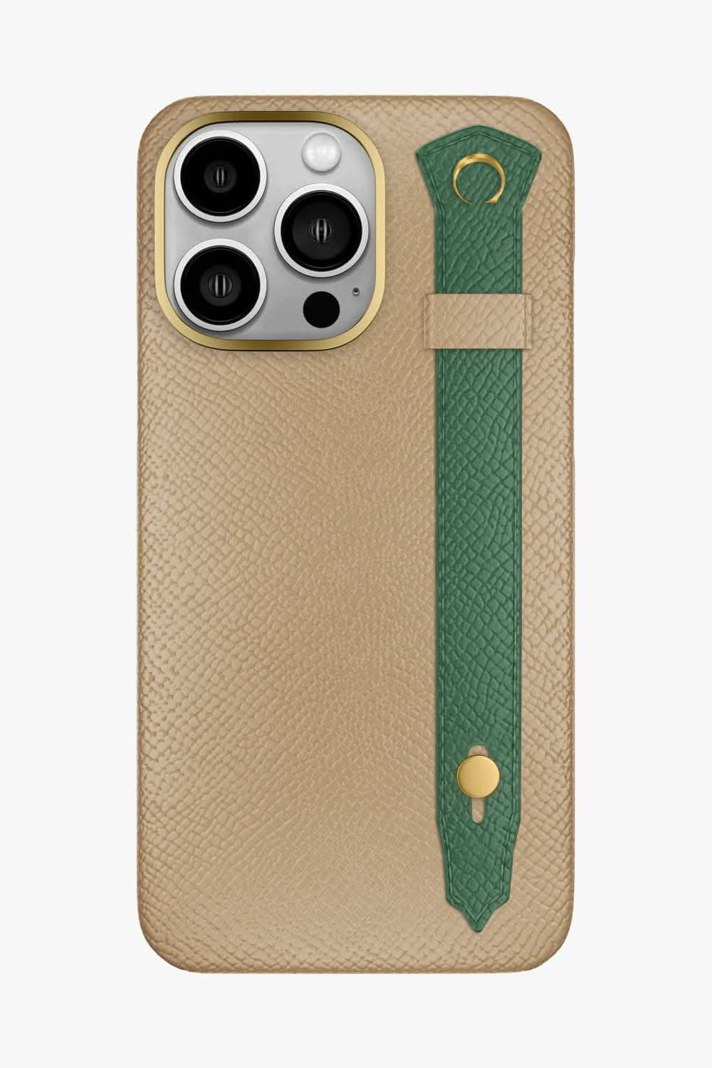 Calfskin Strap Case for iPhone 16 Pro Max - Latte / Green Sapin - zollofrance