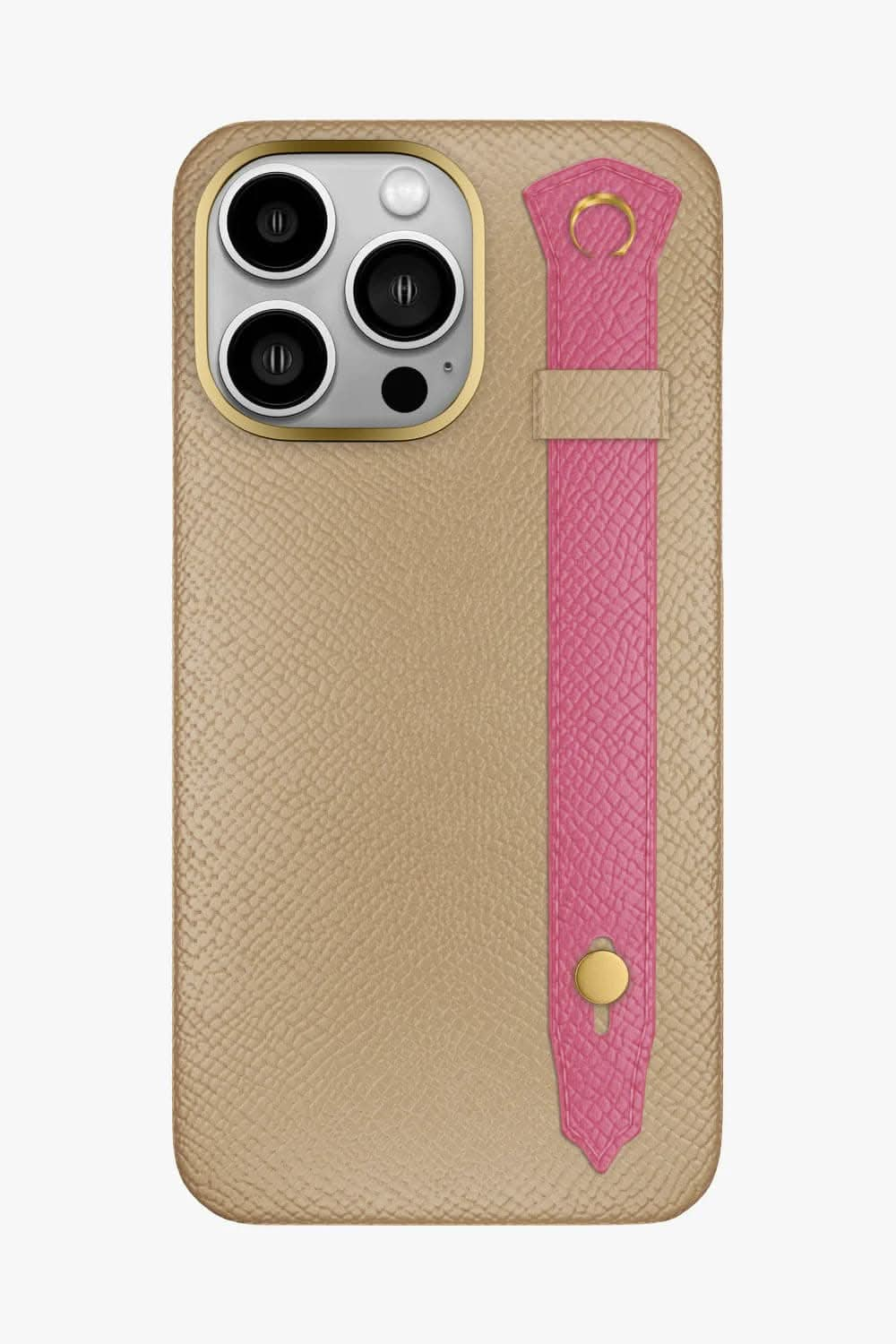 Calfskin Strap Case for iPhone 16 Pro Max - Latte / Pink - zollofrance