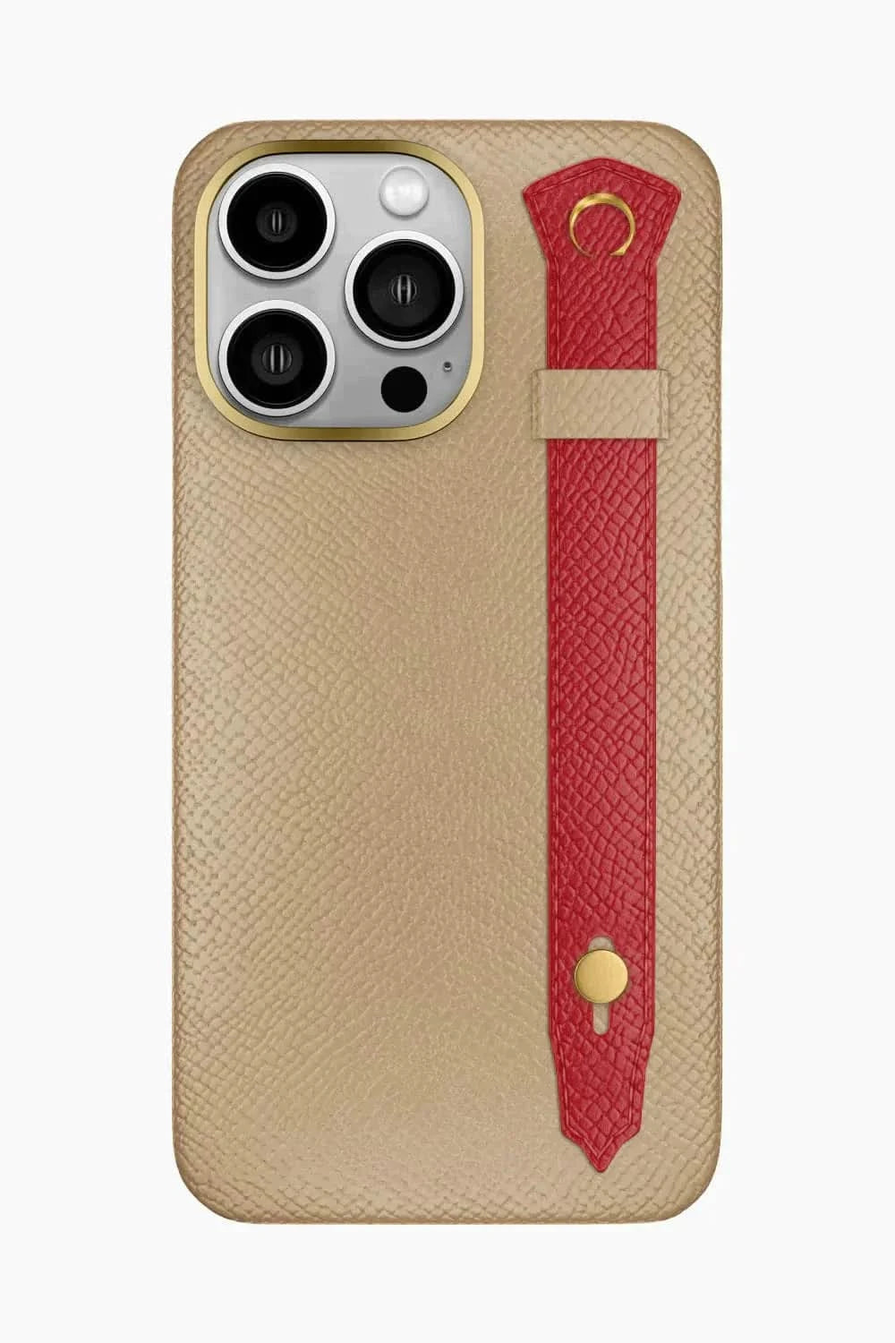 Calfskin Strap Case for iPhone 16 Pro Max - Latte / Red - zollofrance