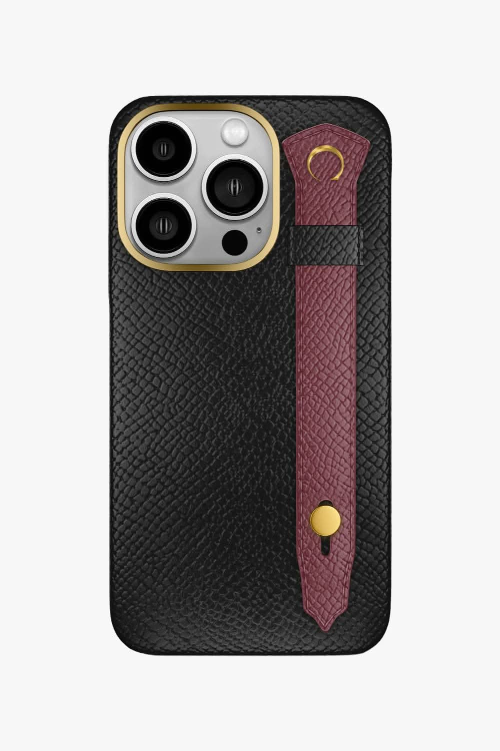 Calfskin Strap Case for iPhone 16 Pro - Black / Burgundy - zollofrance