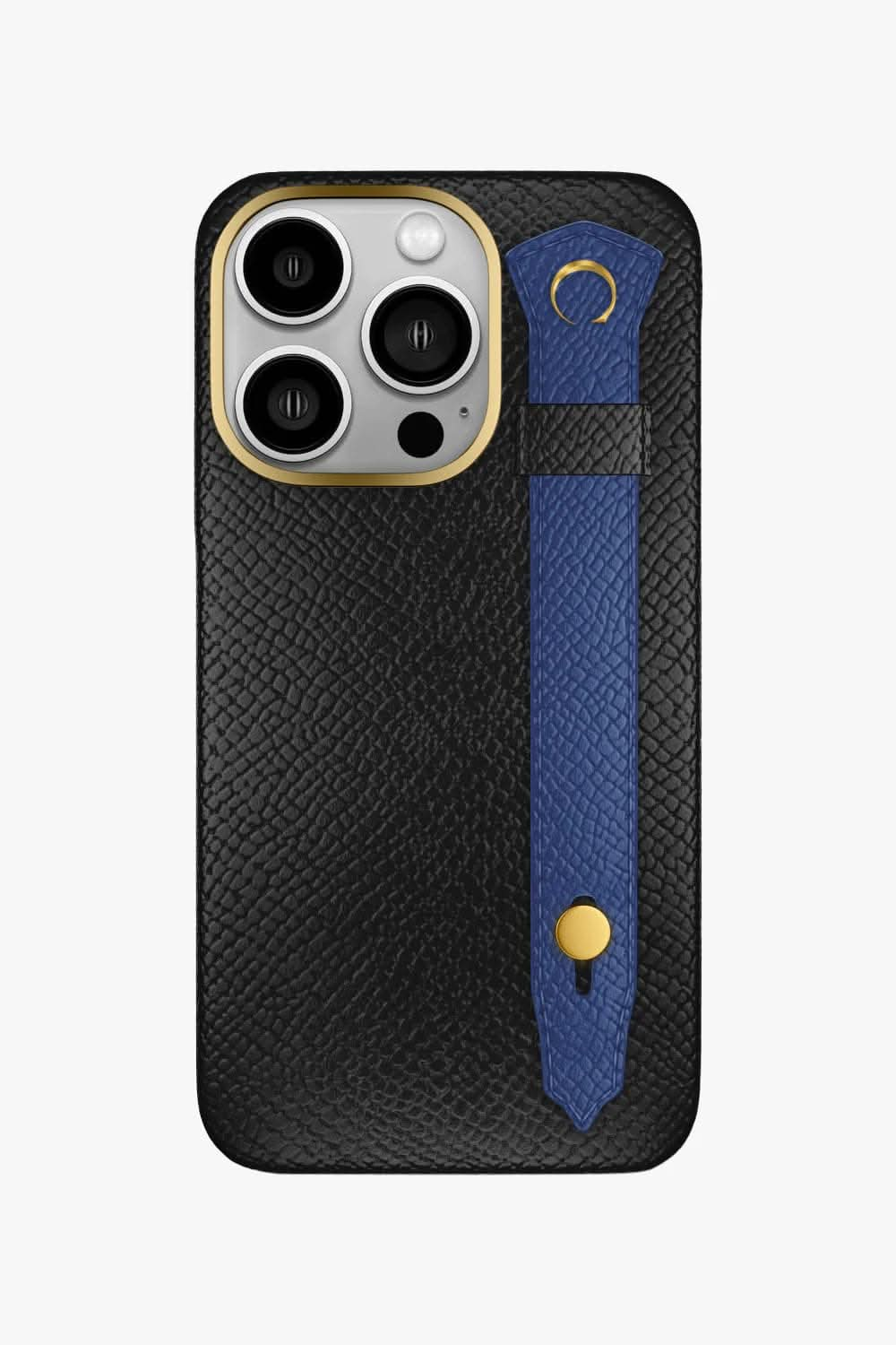 Calfskin Strap Case for iPhone 16 Pro - Black / Navy Blue - zollofrance