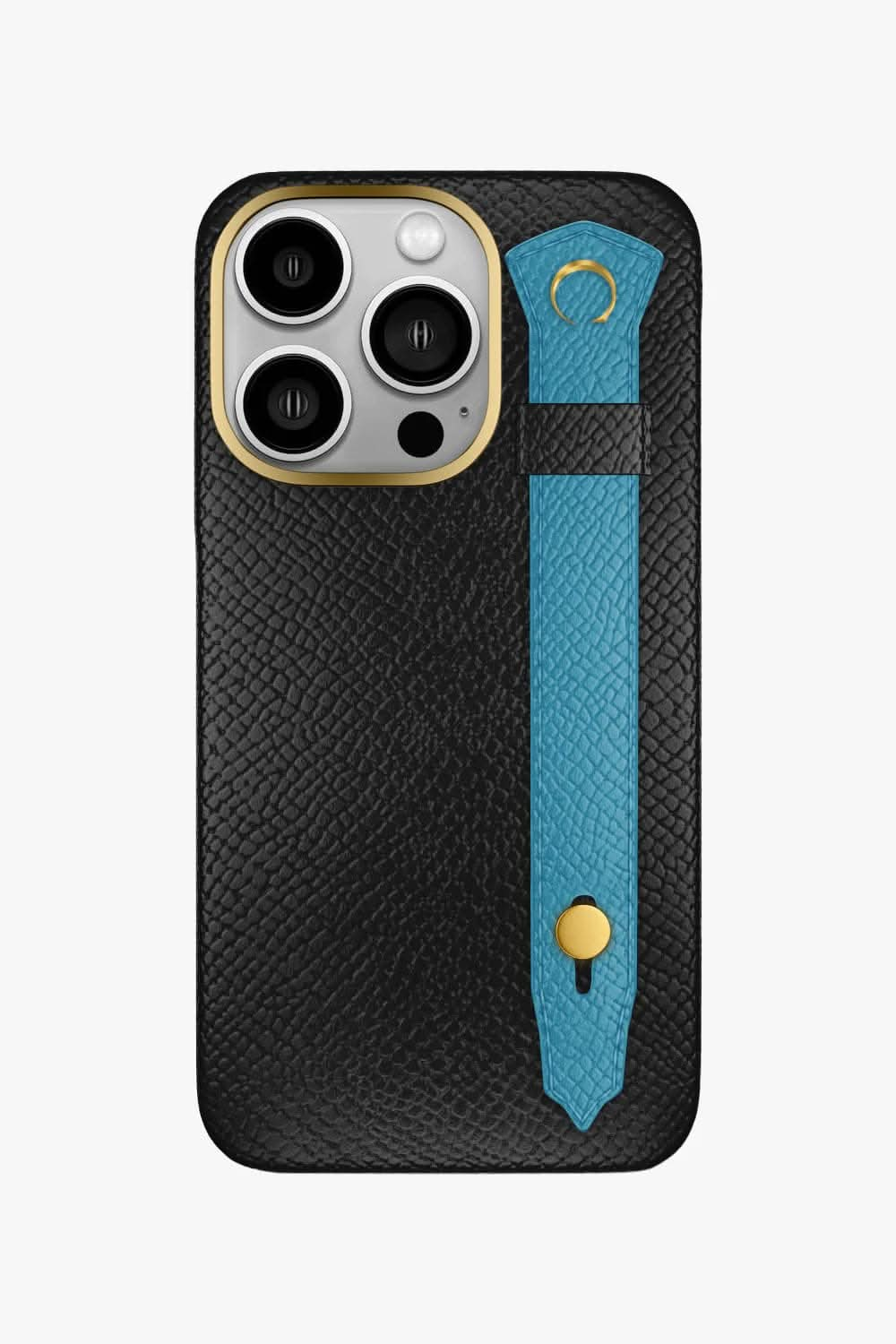 Calfskin Strap Case for iPhone 16 Pro - Black / Blue Teal - zollofrance