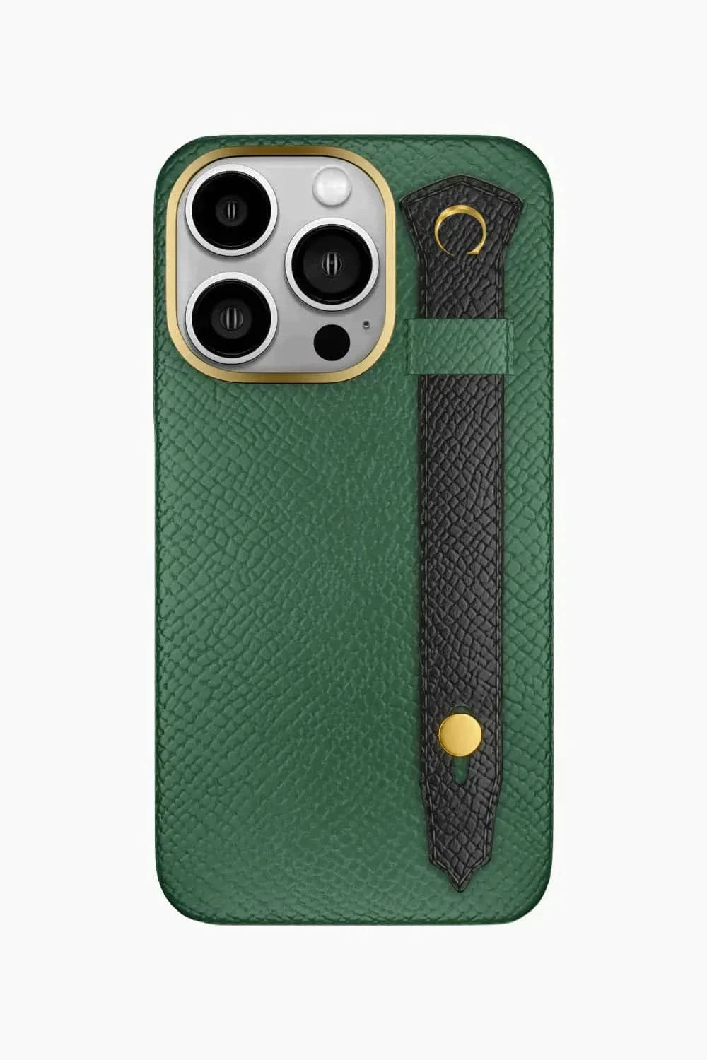 Calfskin Strap Case for iPhone 16 Pro - Green Sapin / Black - zollofrance