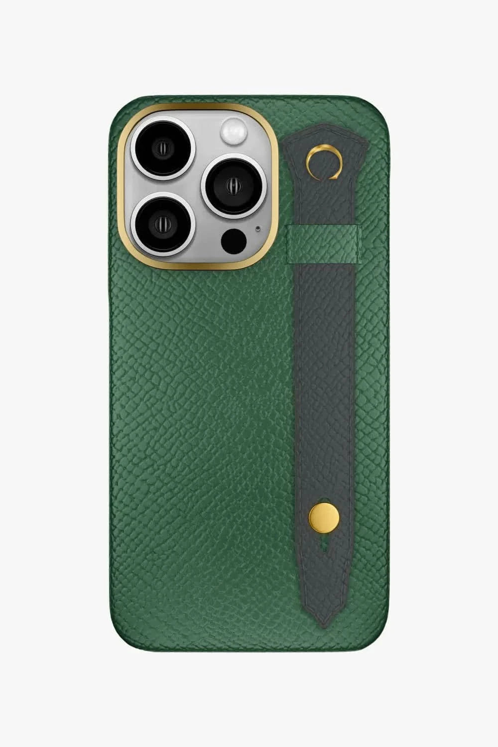 Calfskin Strap Case for iPhone 16 Pro - Green Sapin / Grey Anthracite - zollofrance