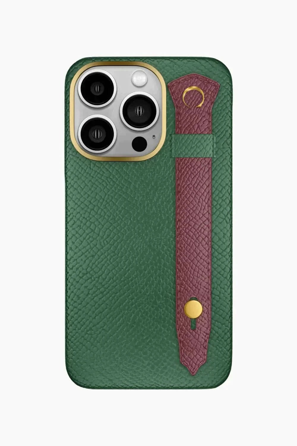 Calfskin Strap Case for iPhone 16 Pro - Green Sapin / Burgundy - zollofrance