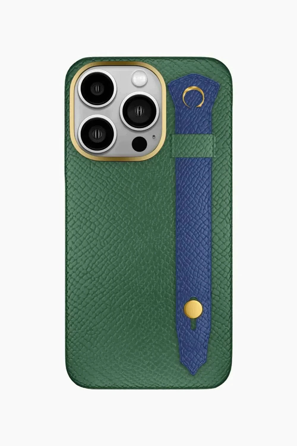 Calfskin Strap Case for iPhone 16 Pro - Green Sapin / Navy Blue - zollofrance