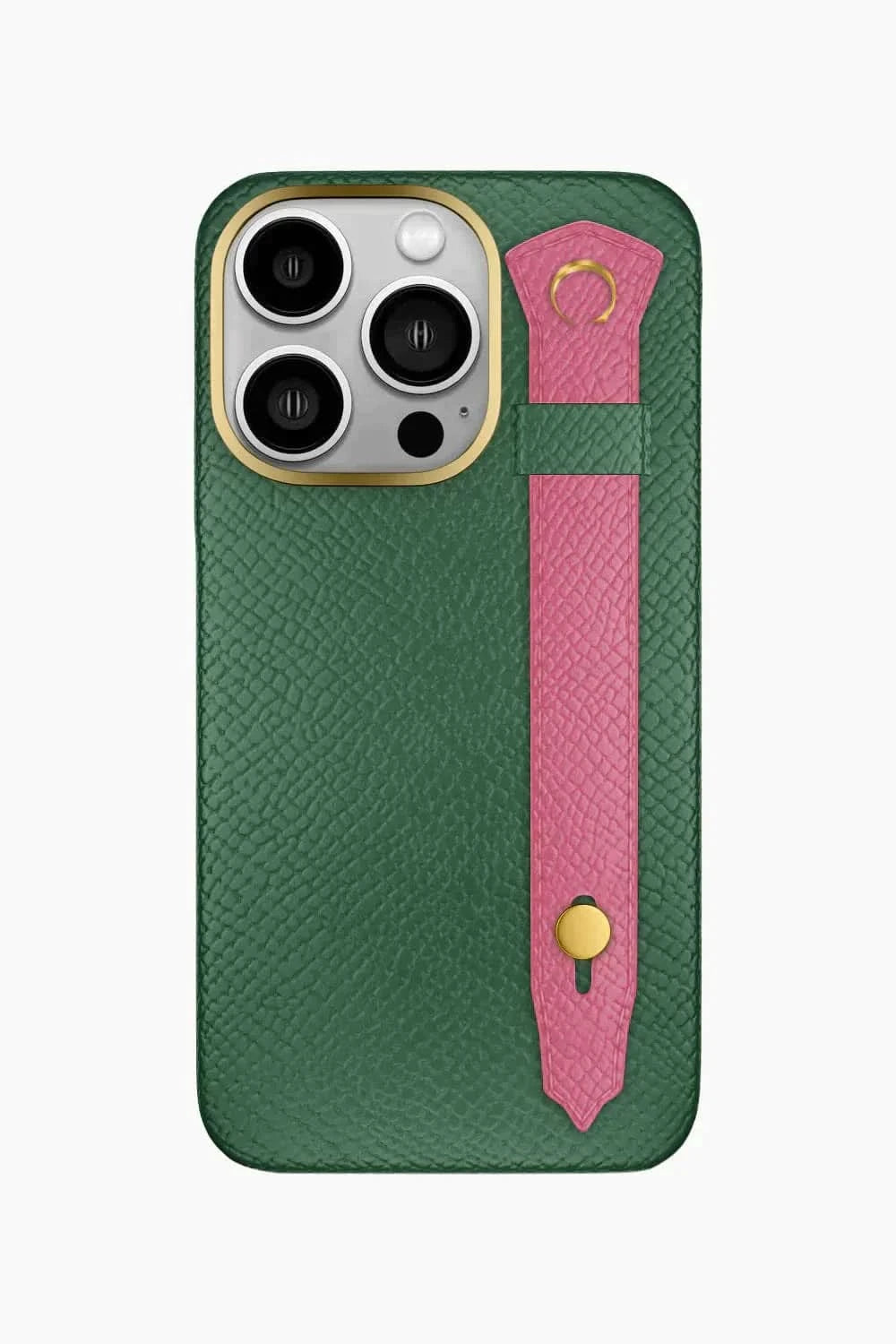 Calfskin Strap Case for iPhone 16 Pro - Green Sapin / Pink - zollofrance