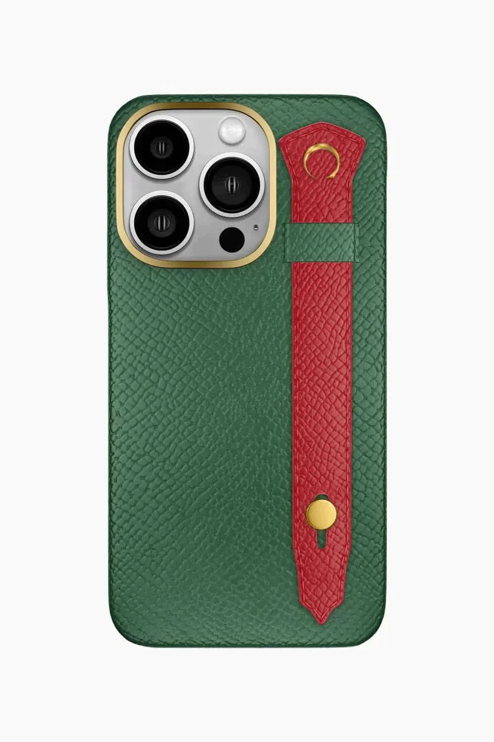 Calfskin Strap Case for iPhone 16 Pro - Green Sapin / Red - zollofrance