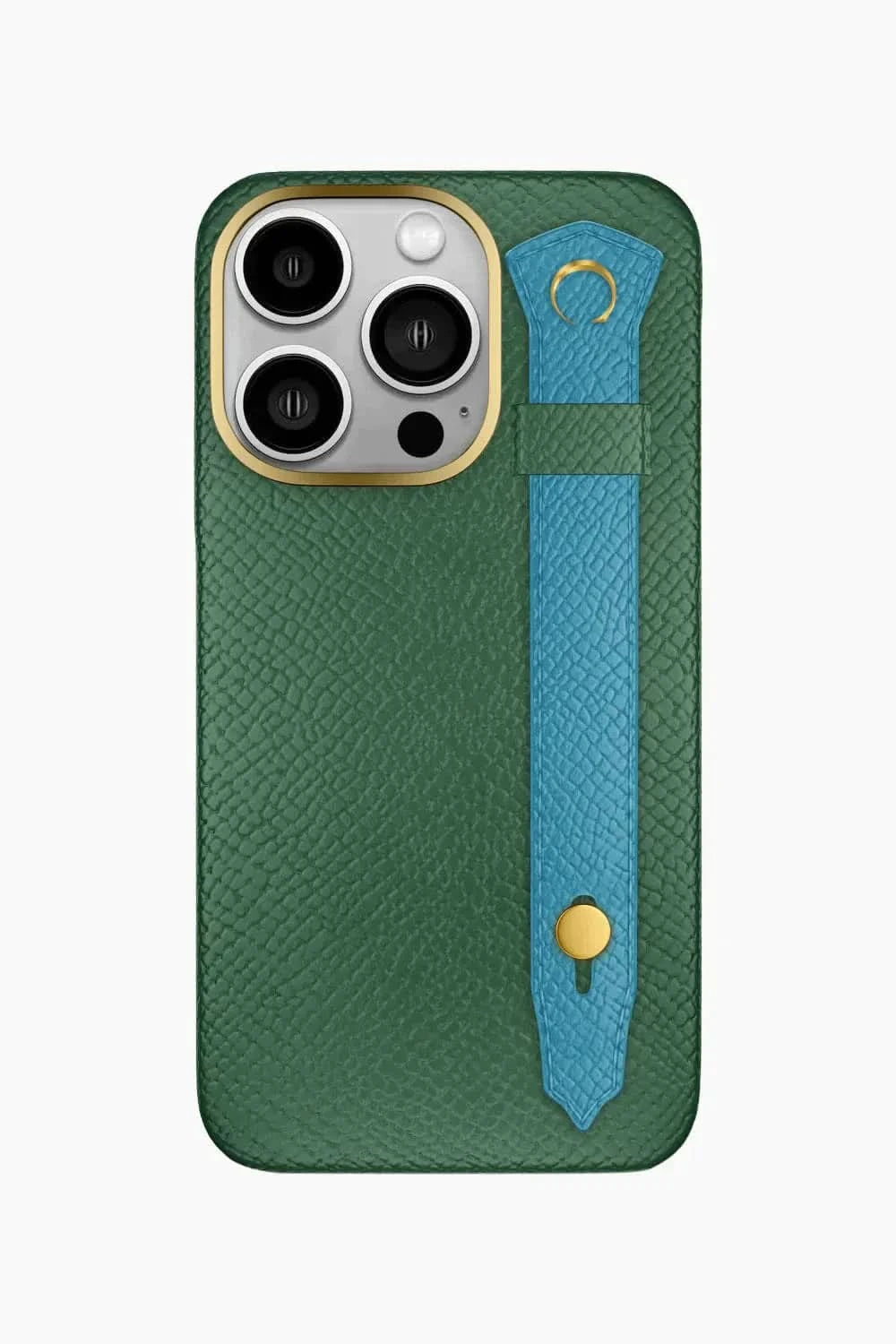 Calfskin Strap Case for iPhone 16 Pro - Green Sapin / Blue Teal - zollofrance