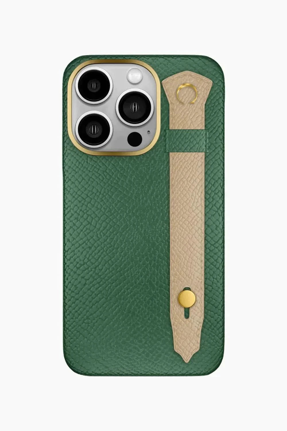 Calfskin Strap Case for iPhone 16 Pro - Green Sapin / Latte - zollofrance