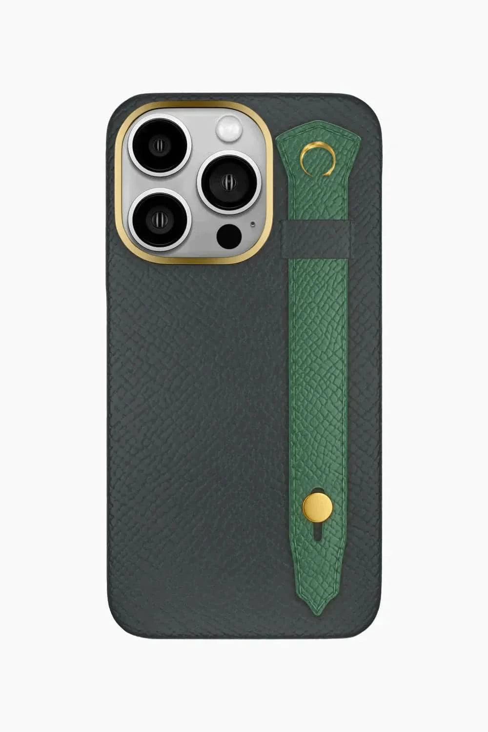 Calfskin Strap Case for iPhone 16 Pro - Grey Anthracite / Green Sapin - zollofrance