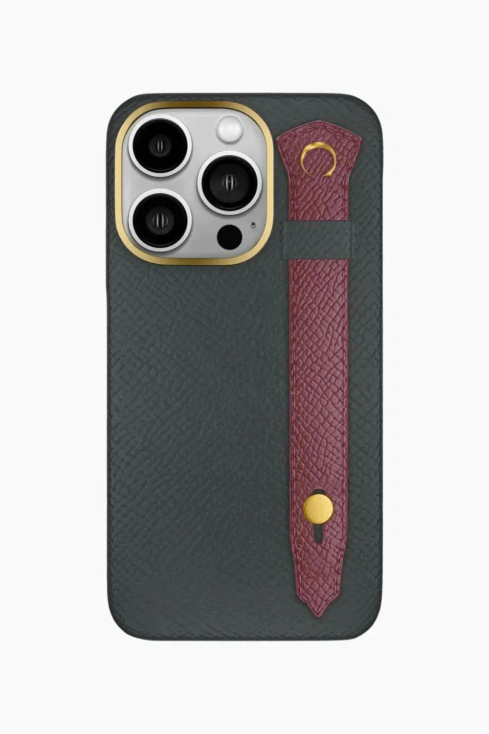 Calfskin Strap Case for iPhone 16 Pro - Grey Anthracite / Burgundy - zollofrance