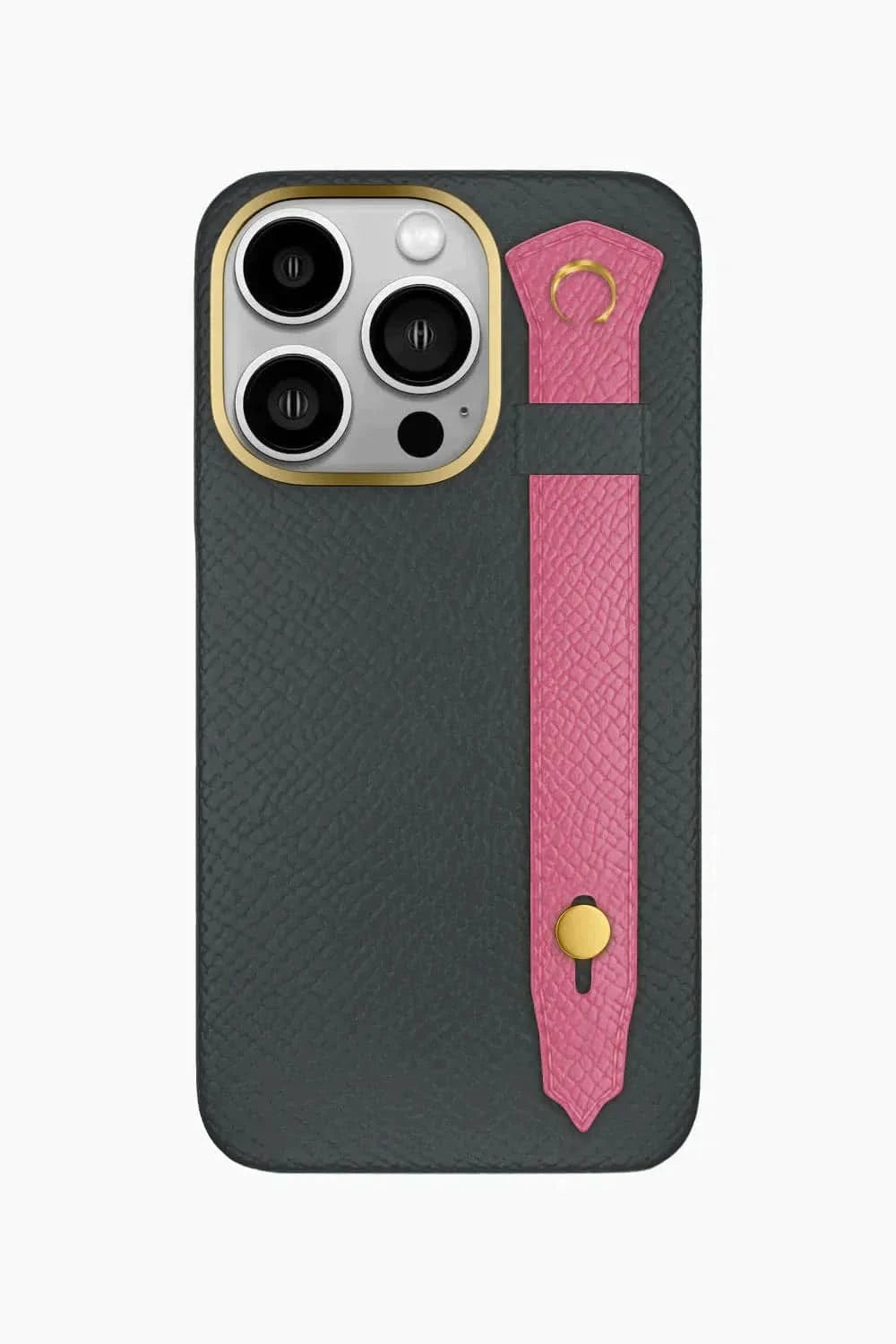 Calfskin Strap Case for iPhone 16 Pro - Grey Anthracite / Pink - zollofrance