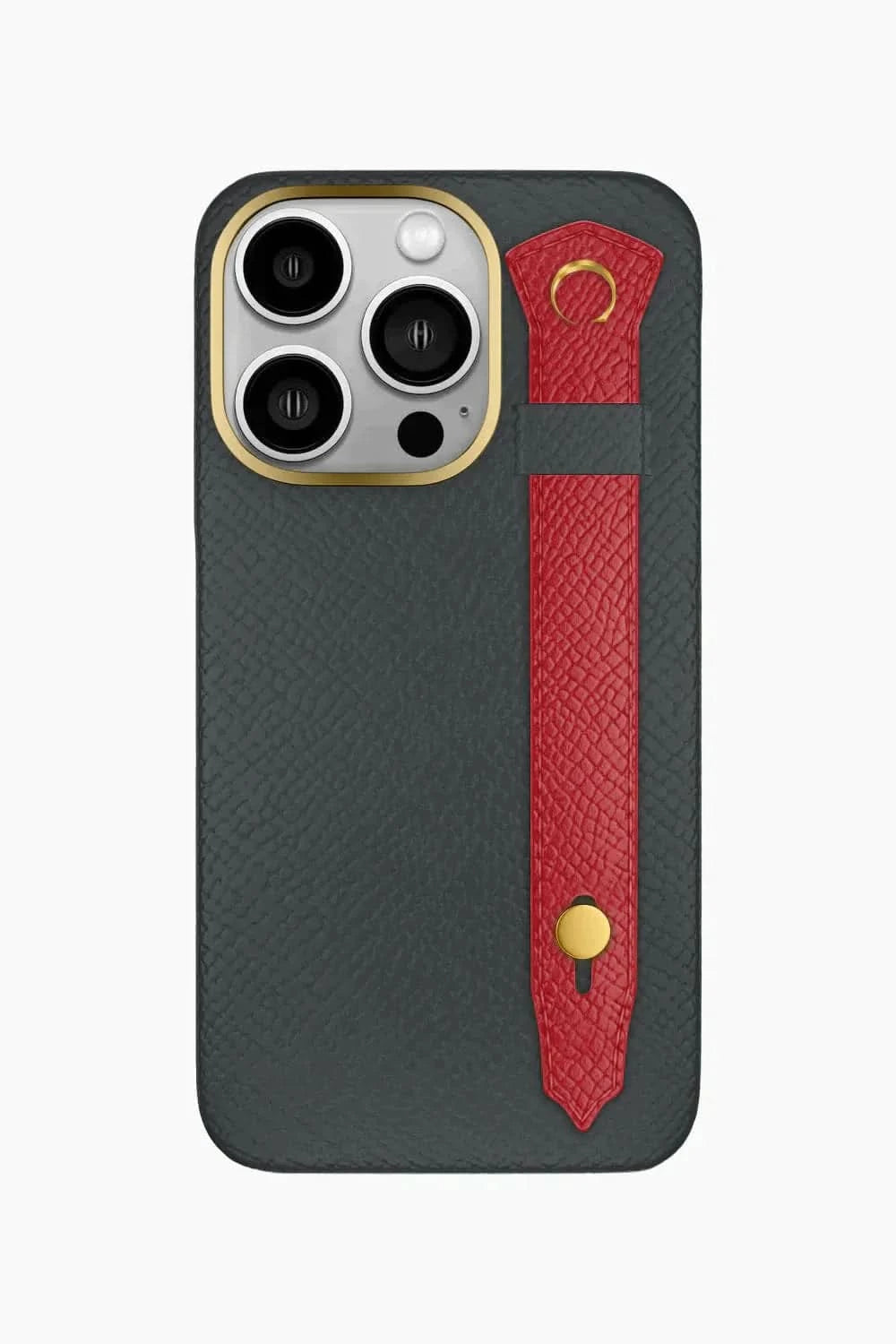 Calfskin Strap Case for iPhone 16 Pro - Grey Anthracite / Red - zollofrance