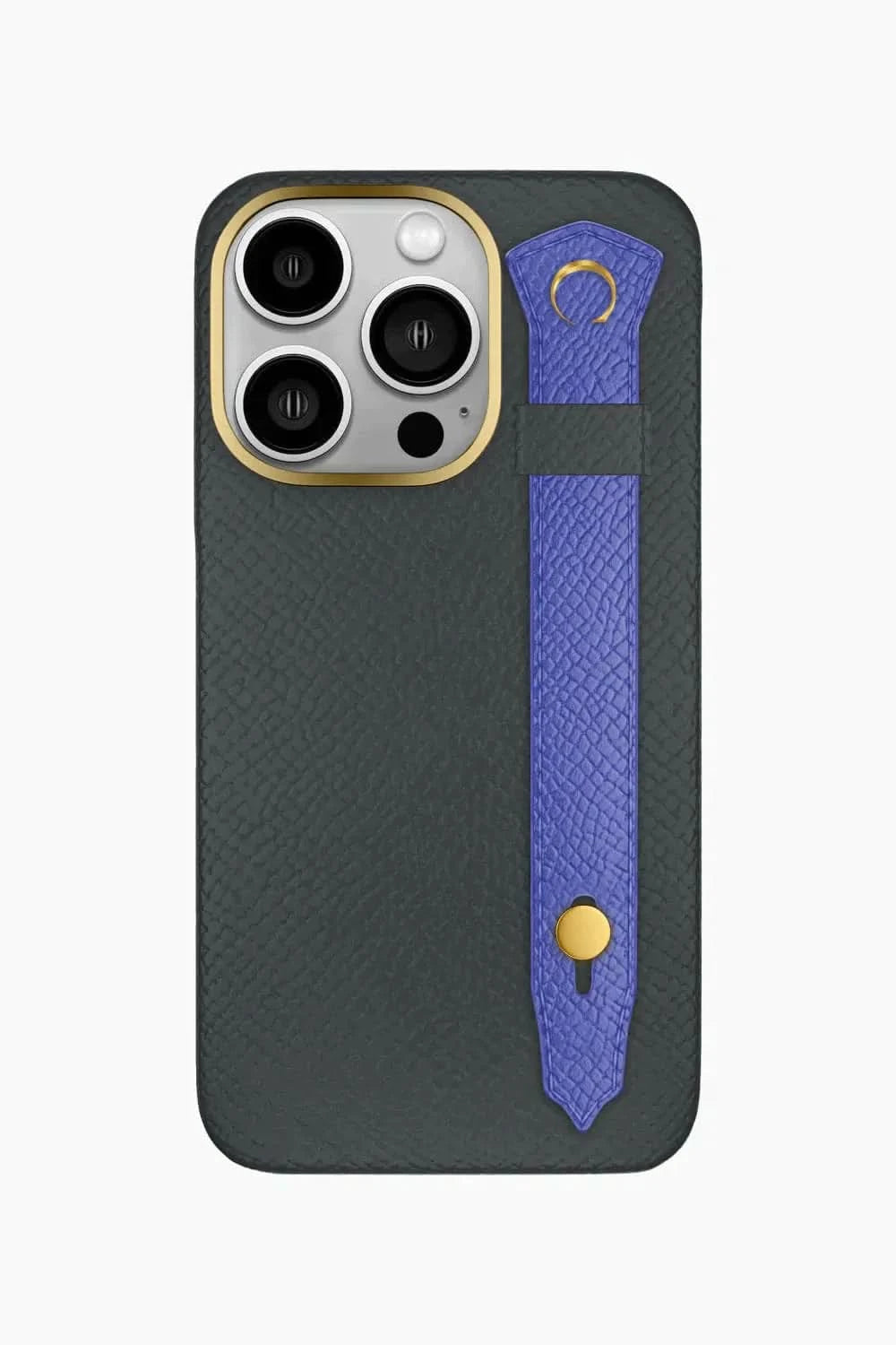 Calfskin Strap Case for iPhone 16 Pro - Grey Anthracite / Blue Ciel - zollofrance