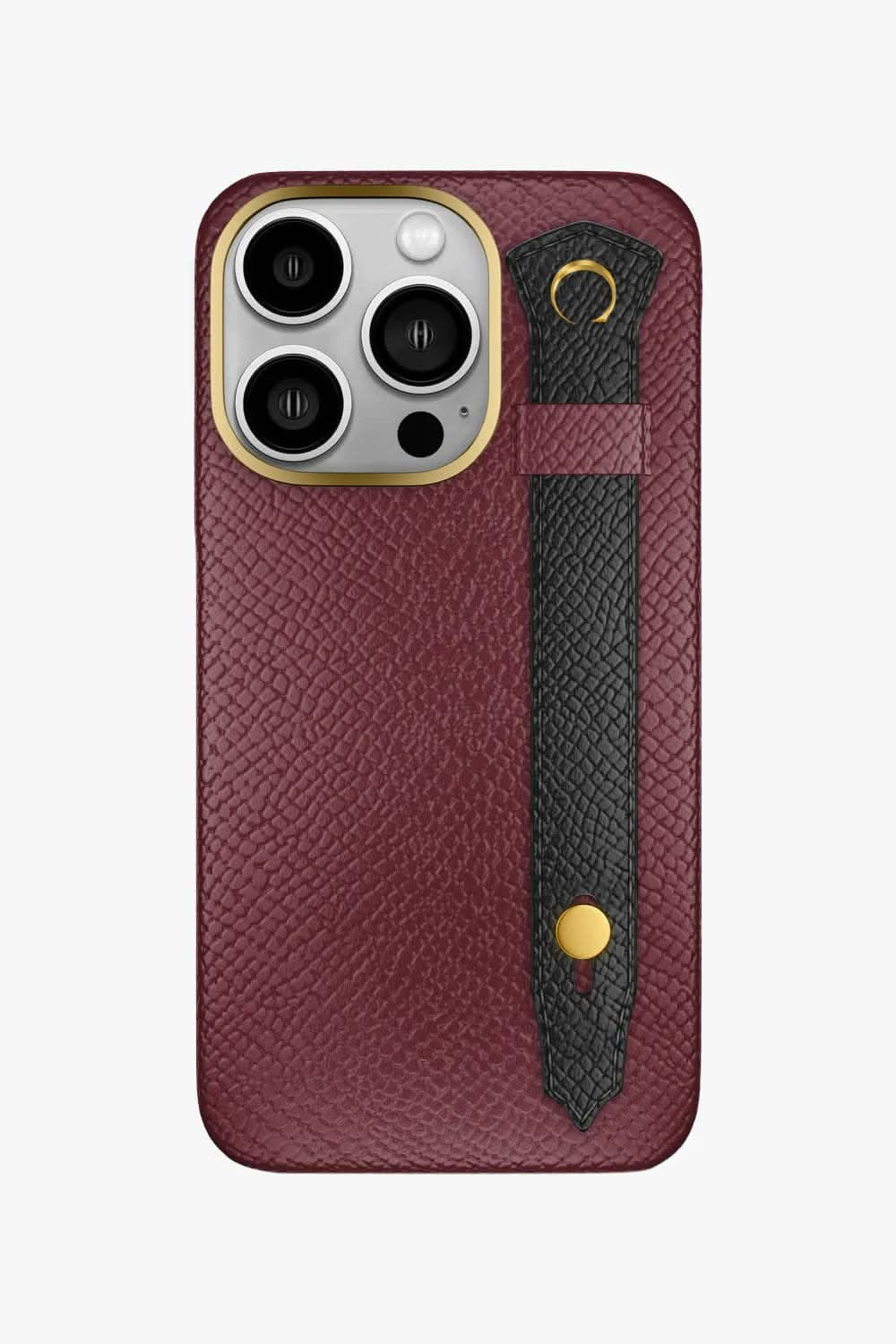 Calfskin Strap Case for iPhone 16 Pro - Burgundy / Black - zollofrance