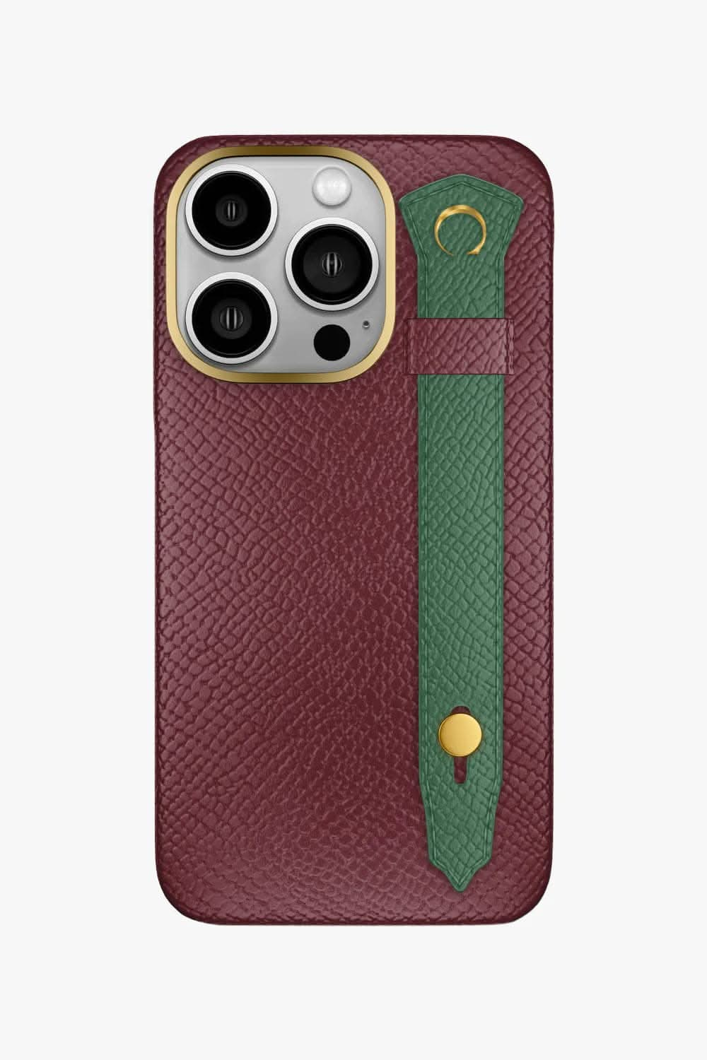 Calfskin Strap Case for iPhone 16 Pro - Burgundy / Green Sapin - zollofrance