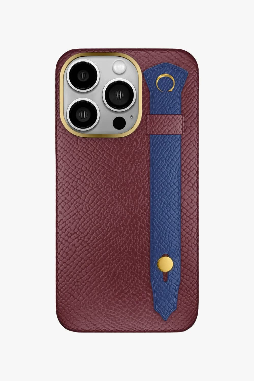 Calfskin Strap Case for iPhone 16 Pro - Burgundy / Navy Blue - zollofrance