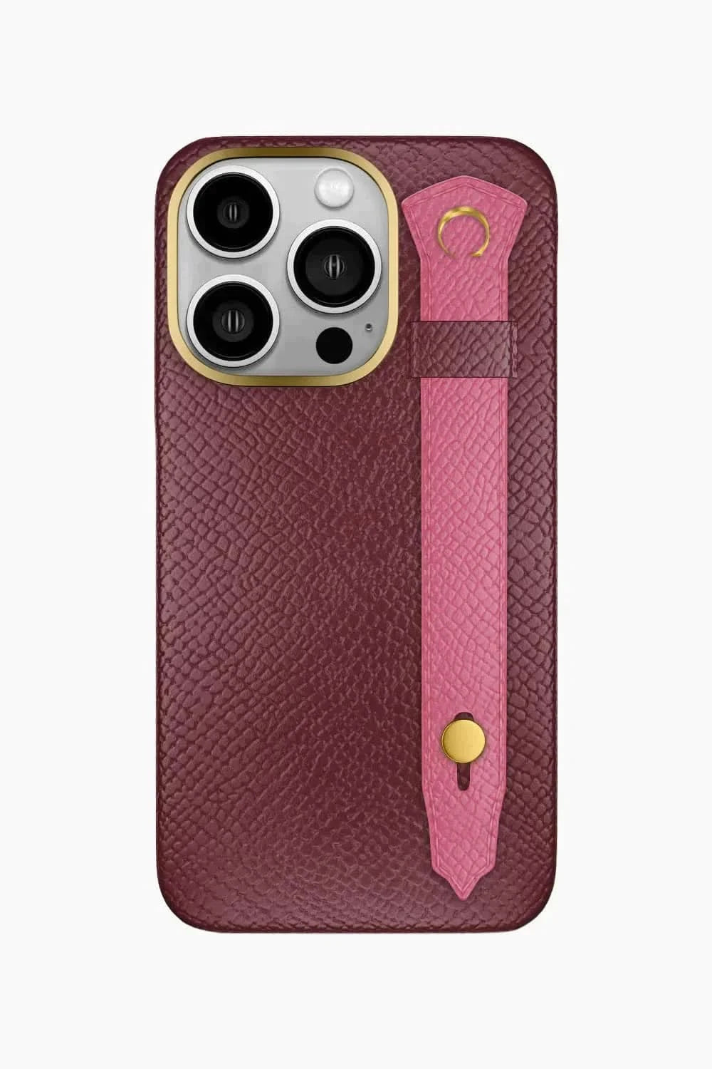 Calfskin Strap Case for iPhone 16 Pro - Burgundy / Pink - zollofrance