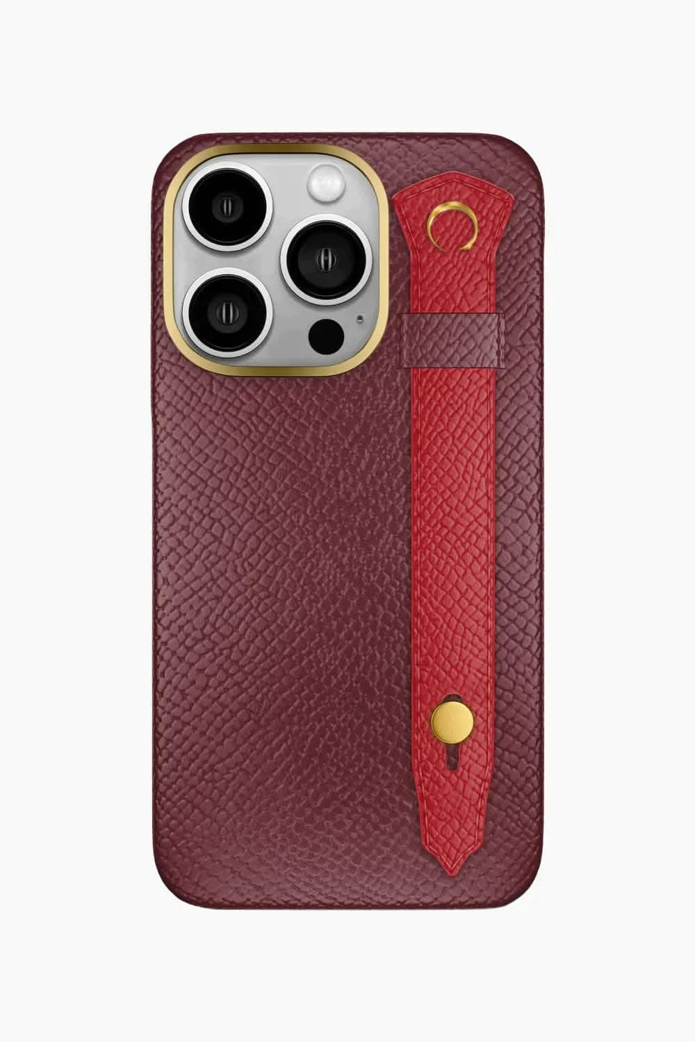 Calfskin Strap Case for iPhone 16 Pro - Burgundy / Red - zollofrance