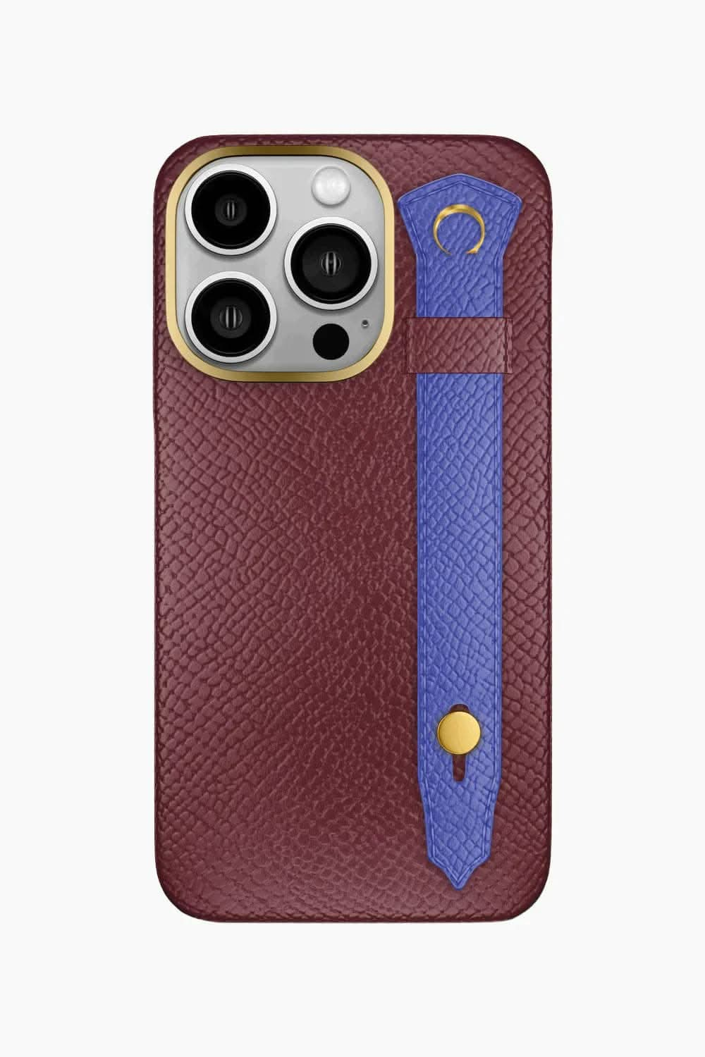 Calfskin Strap Case for iPhone 16 Pro - Burgundy / Blue Ciel - zollofrance