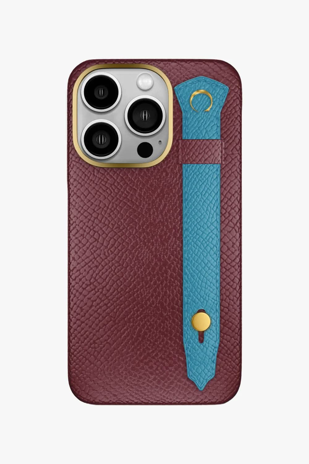 Calfskin Strap Case for iPhone 16 Pro - Burgundy / Blue Teal - zollofrance